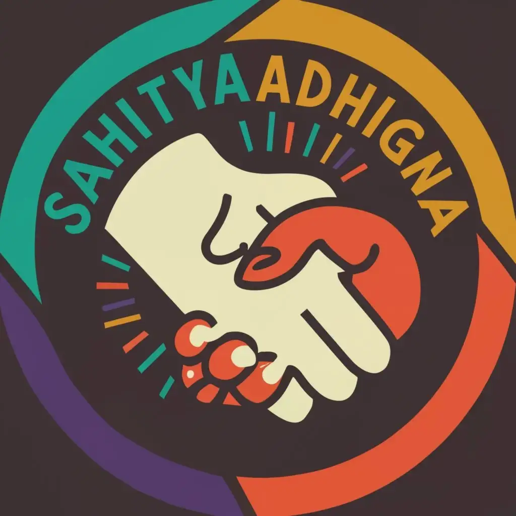 logo, Handshake infinity, with the text "Sahitya Adhigana", typography