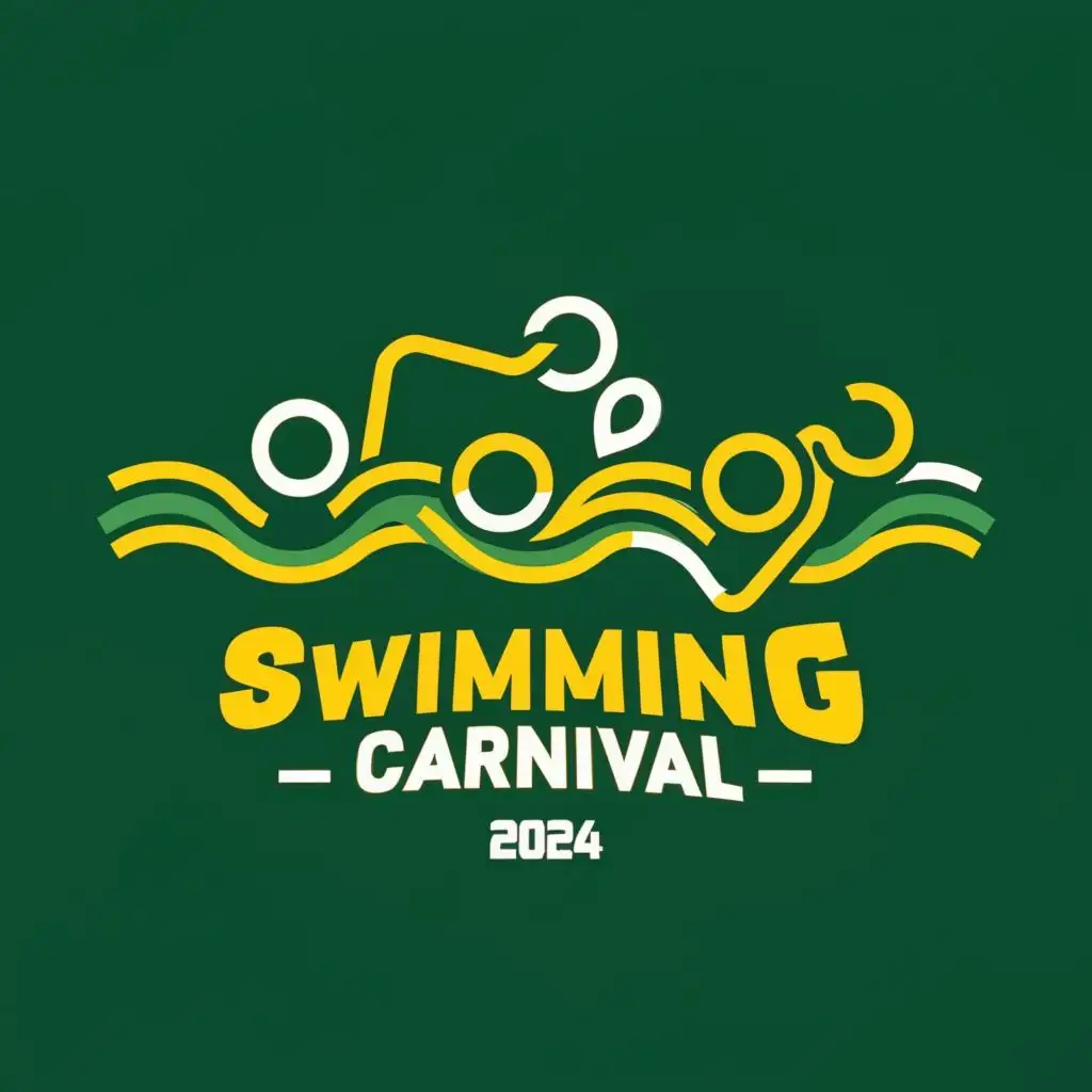 logo, Students swimming in pool. Colour of the logo green and yellow, with the text "2024 Cygnet PS Swimming Carnival", typography, be used in Sports Fitness industry