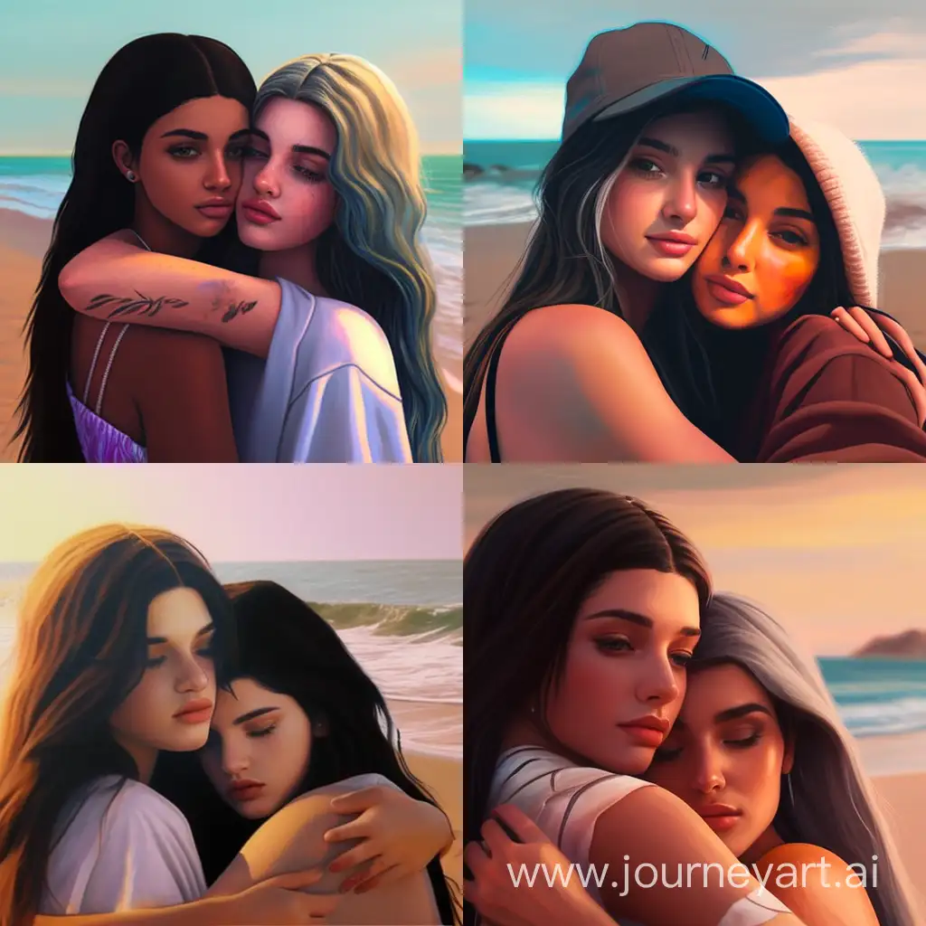 Celebrity-Beach-Embrace-Madlyn-Cline-and-Kylie-Jenner-Share-a-Heartwarming-Hug