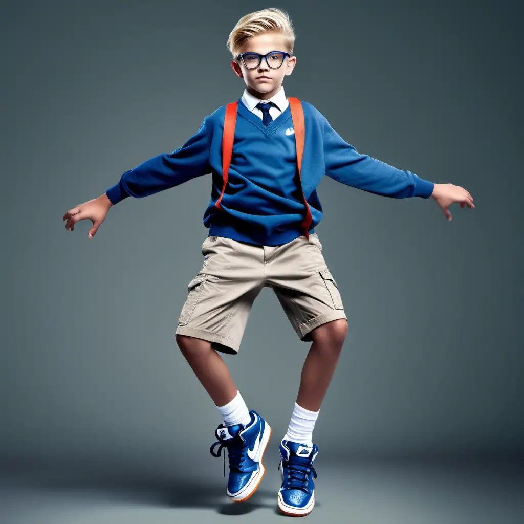 Chic 12YearOld Boy in Stylish Nike Dunks Spreading Joy