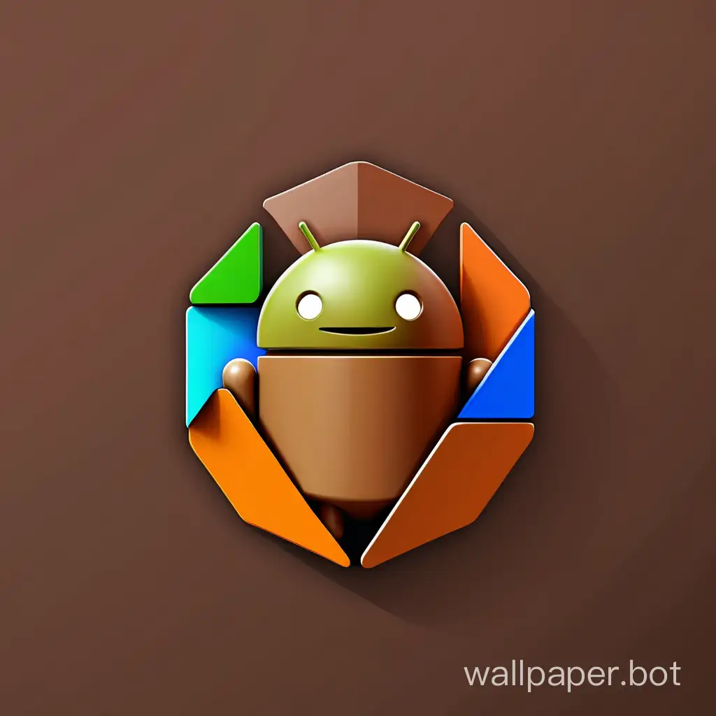 Kotlin Programming language logo and Android logo in a brown background.