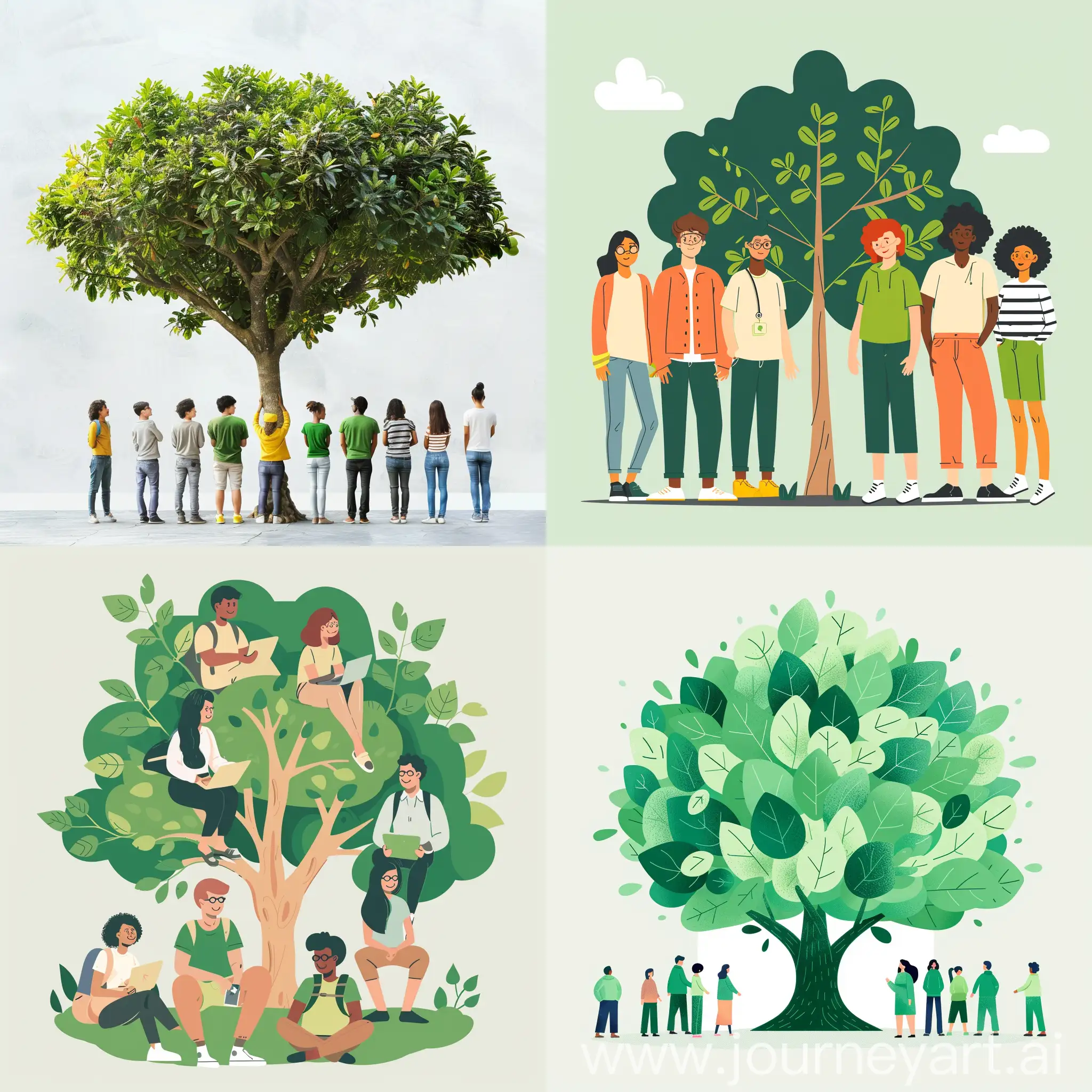 Trendy-Young-People-Taking-Climate-Action-Around-a-Green-Tree
