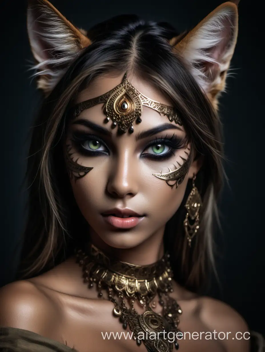 gorgeous sexy tabaxi woman with detailed dark pretty eyes 
