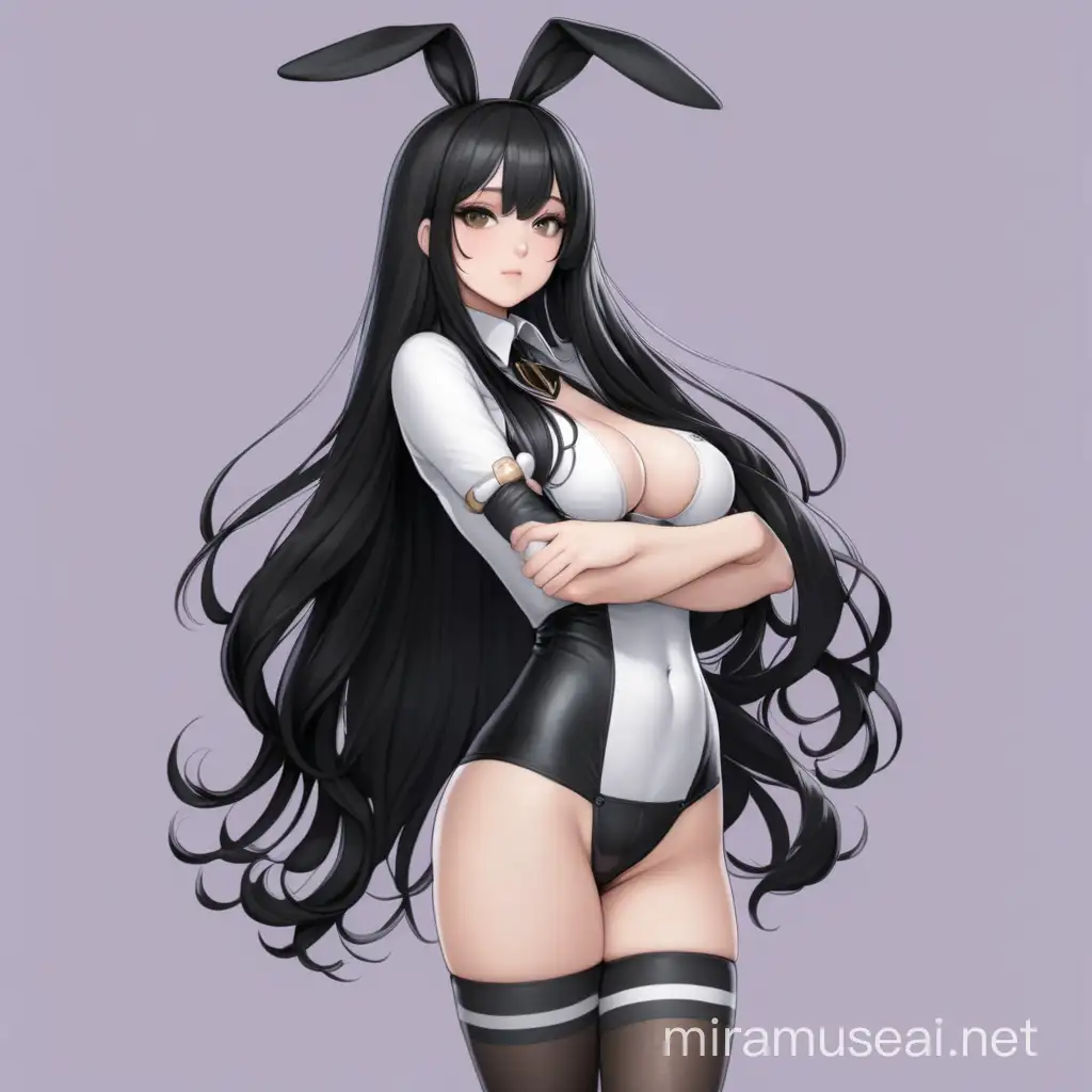 Adorable Bunny Girl with Hourglass Figure and Long Black Hair