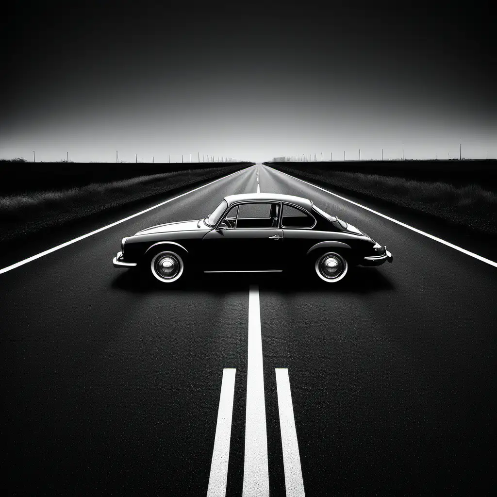Monochrome Geometric Shapes on Road Abstract Black and White Car 66 Art