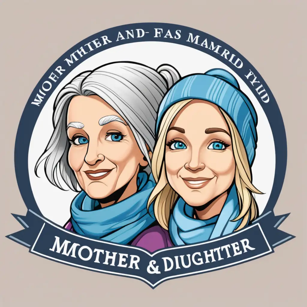 Mother and Daughter Hiking Team with Scarves in Realistic Cartoon Style