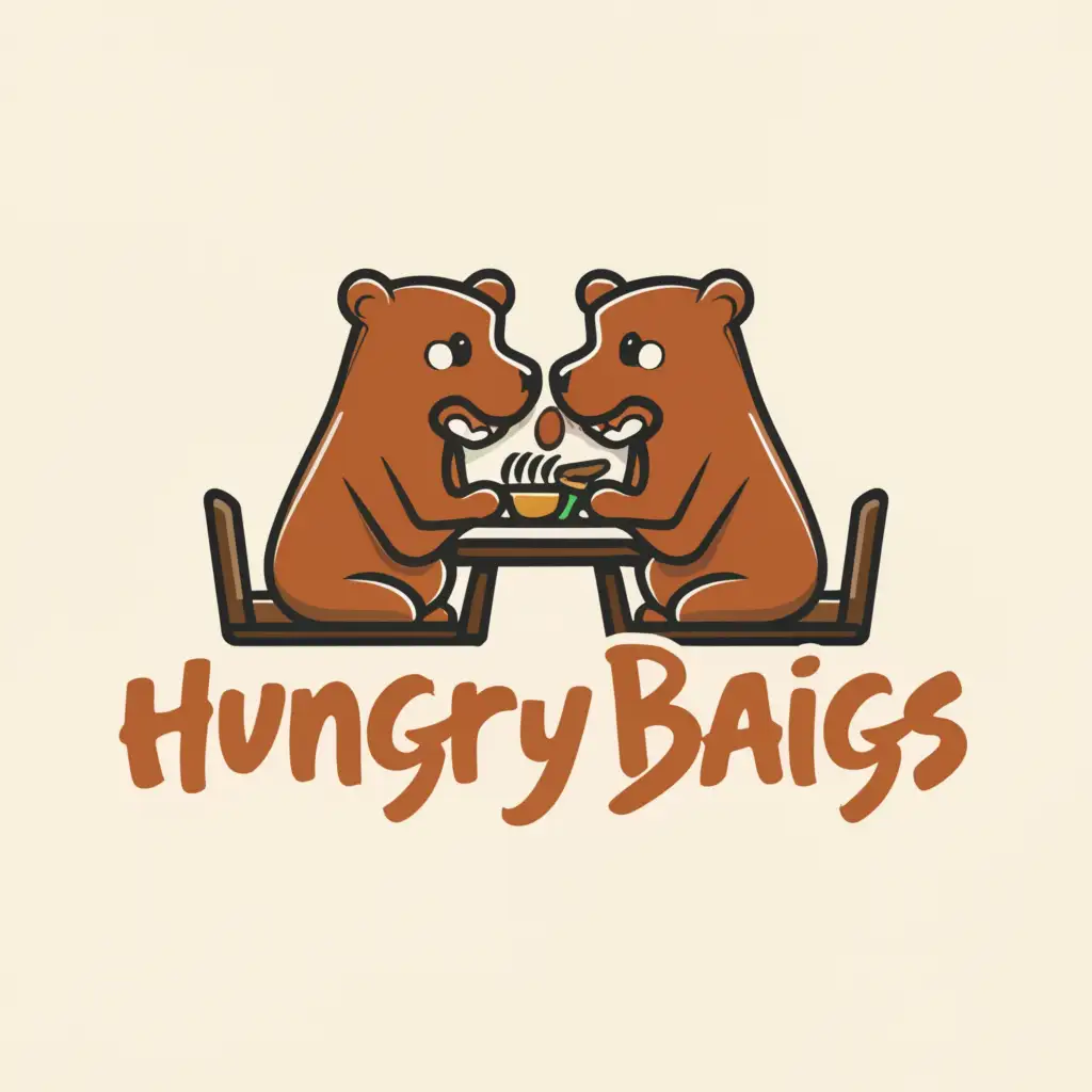 a logo design,with the text "Hungry Baigs", main symbol:2 people eating,Moderate,be used in Restaurant industry,clear background