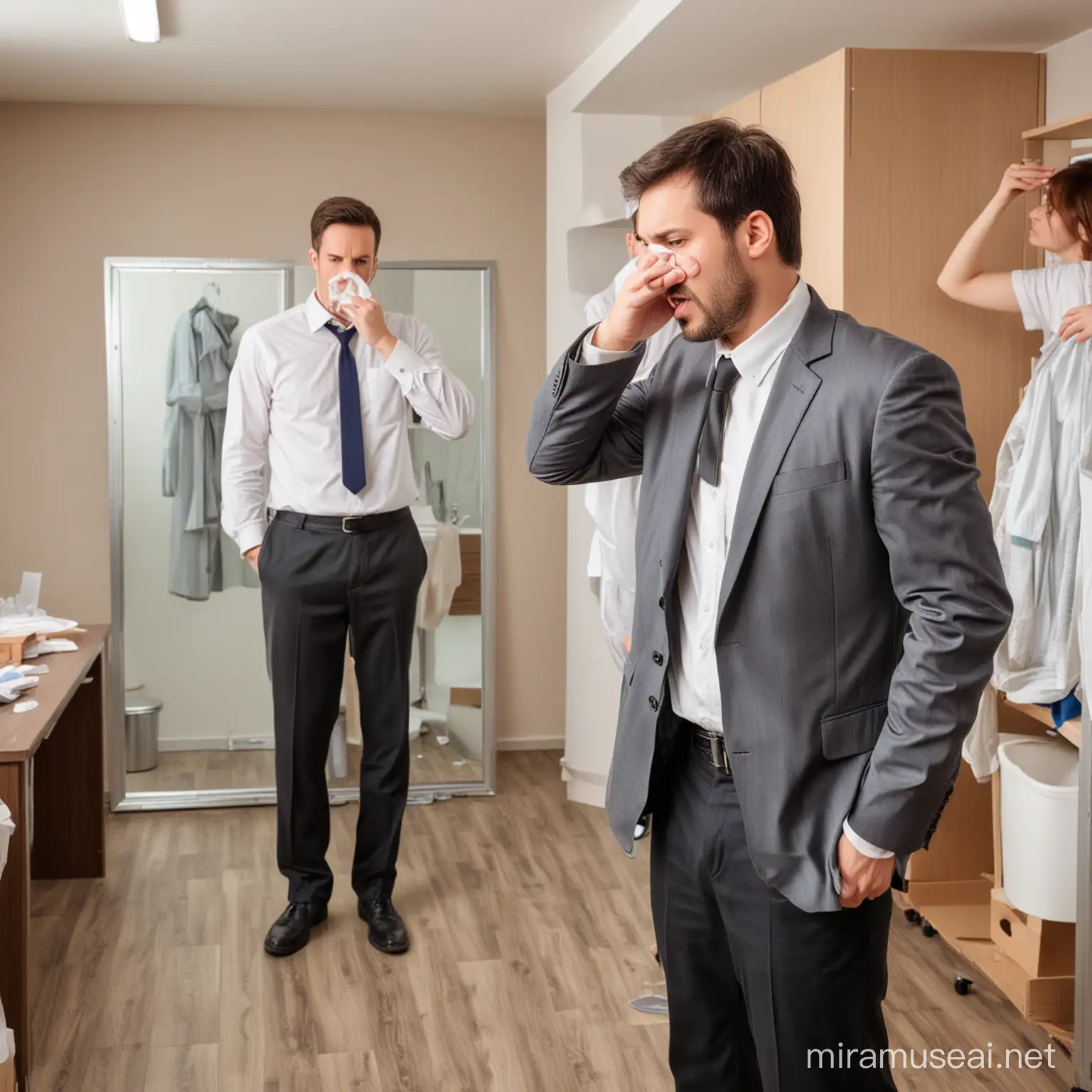 Manager in Smelly and Messy Workers Dressing Room