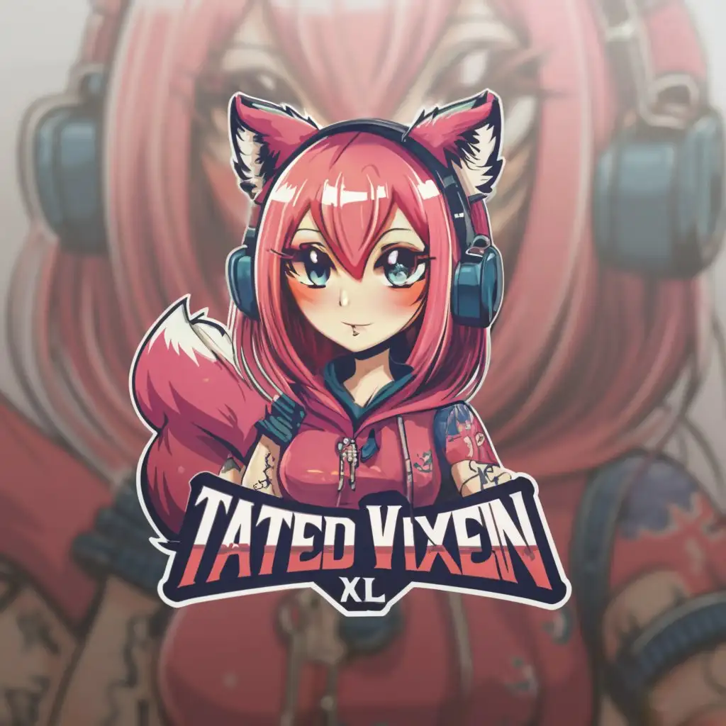 a logo design,with the text "TattedVixen_xL", main symbol:Anime Fox Gamer Girl Hispanic,Moderate,clear background