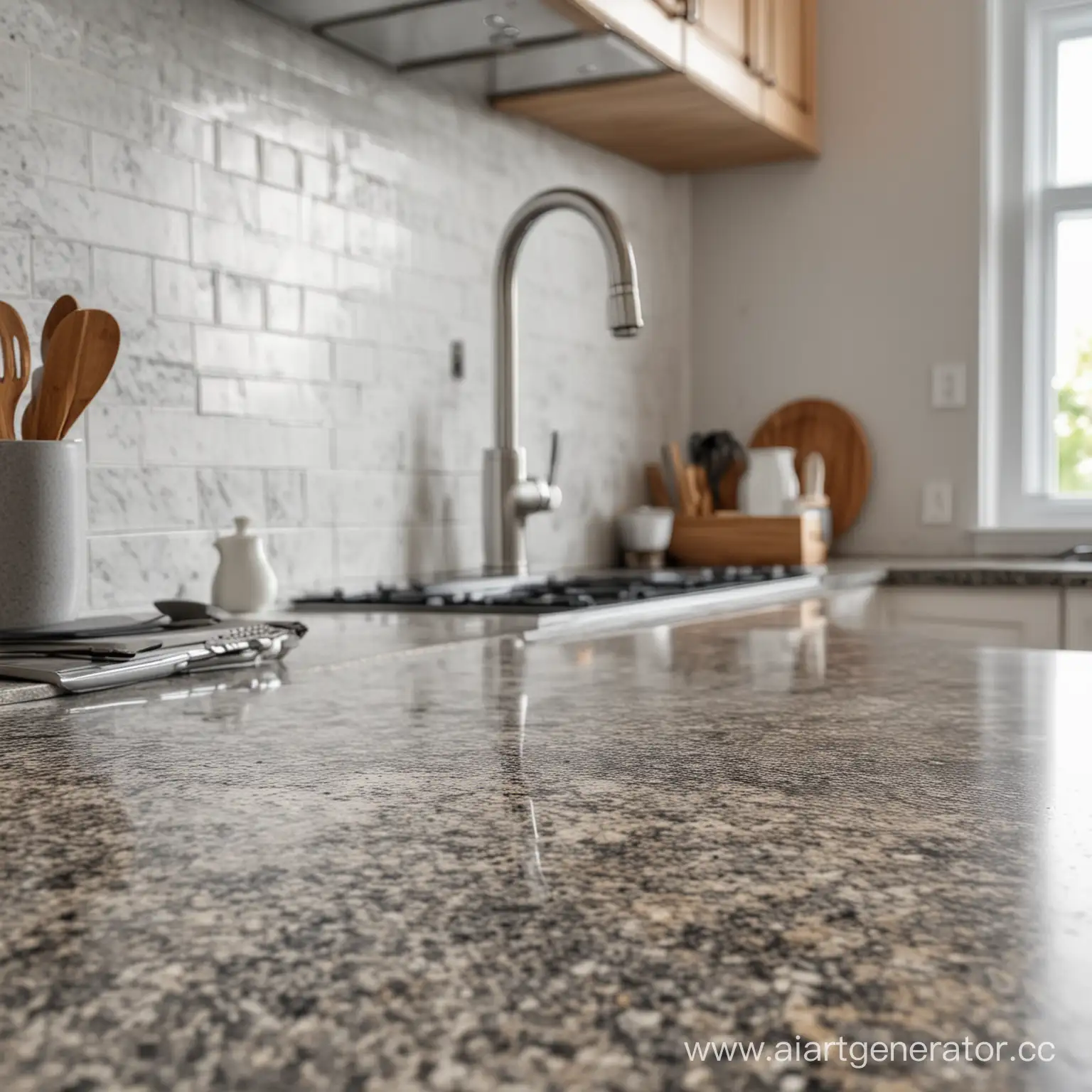 CloseUp-of-Polished-Granite-Countertop-Amidst-a-WellEquipped-LightFilled-Kitchen