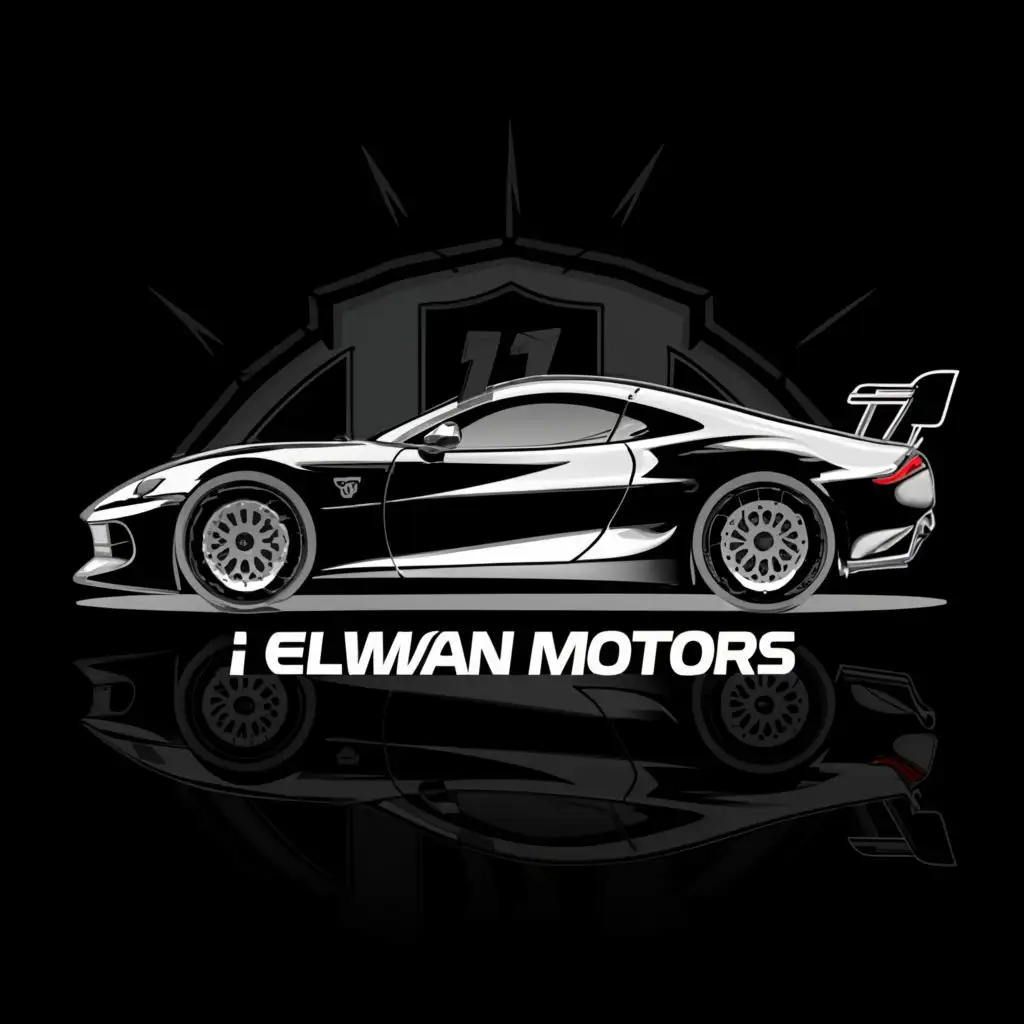 logo, 2d Super cars black white, with the text "I.ELWAN
MOTORS", typography, be used in Automotive industry