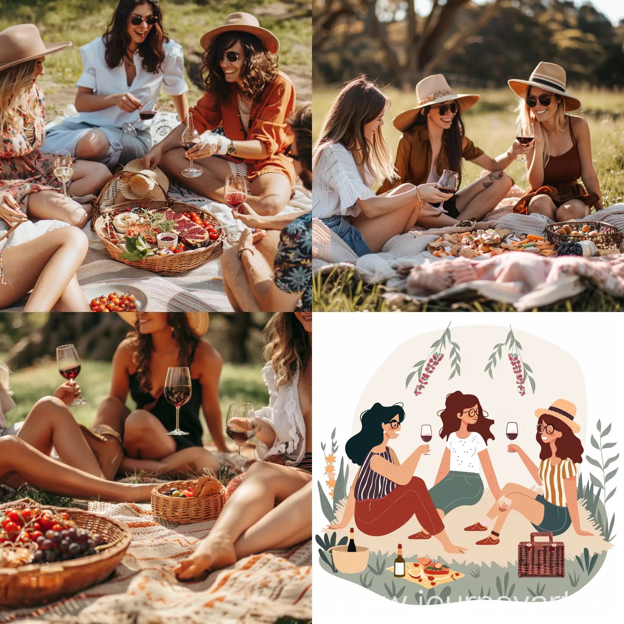 friends having picnic drinking wine