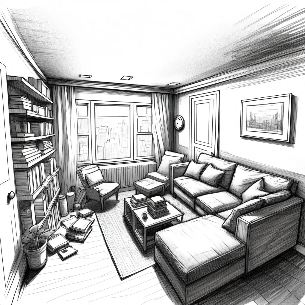 Cozy Living Quarters Sketch Capturing the Essence of Cramped Comfort