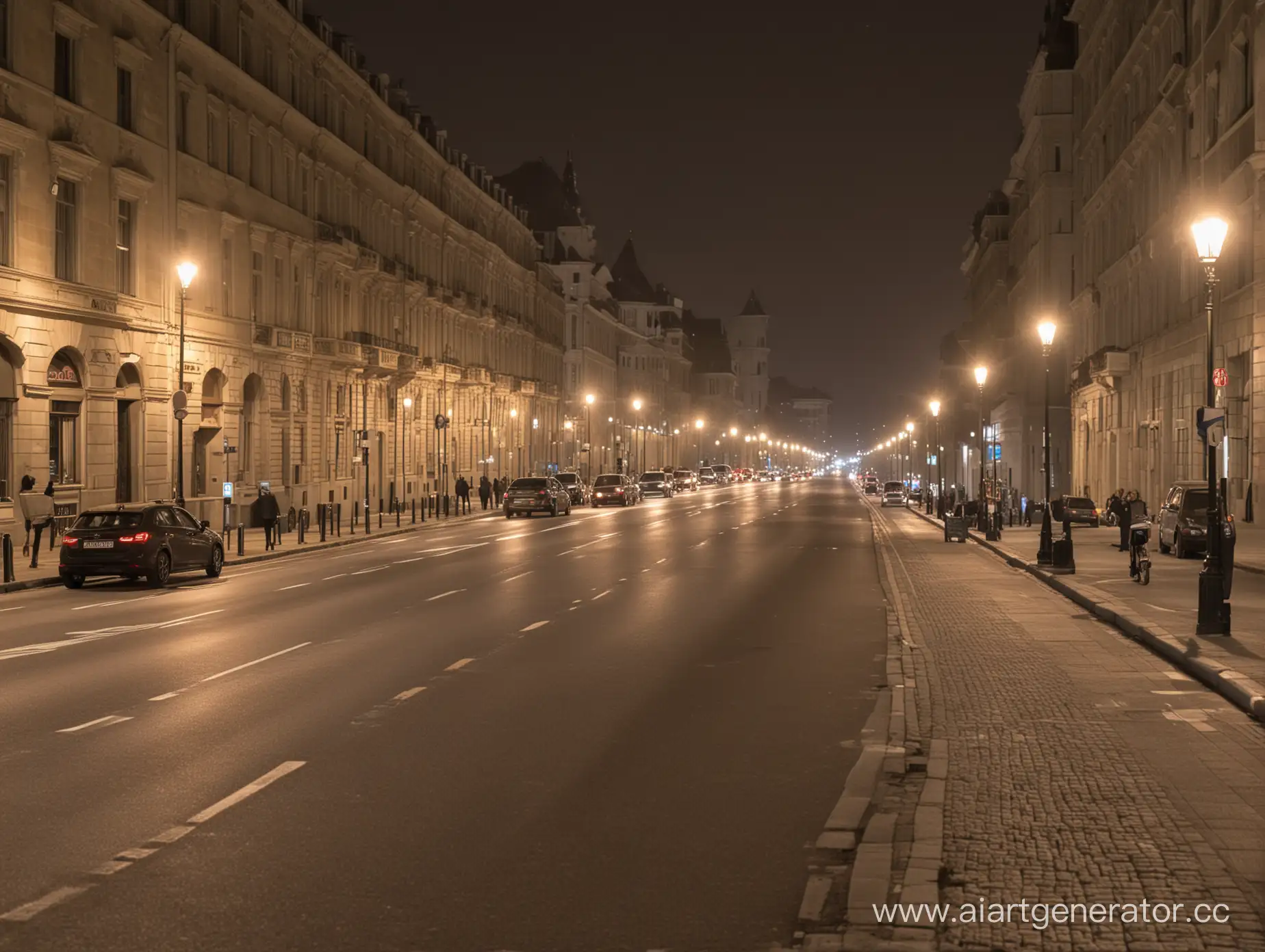 Urban-Night-Scene-with-Blurred-Cars-and-Illuminated-Street