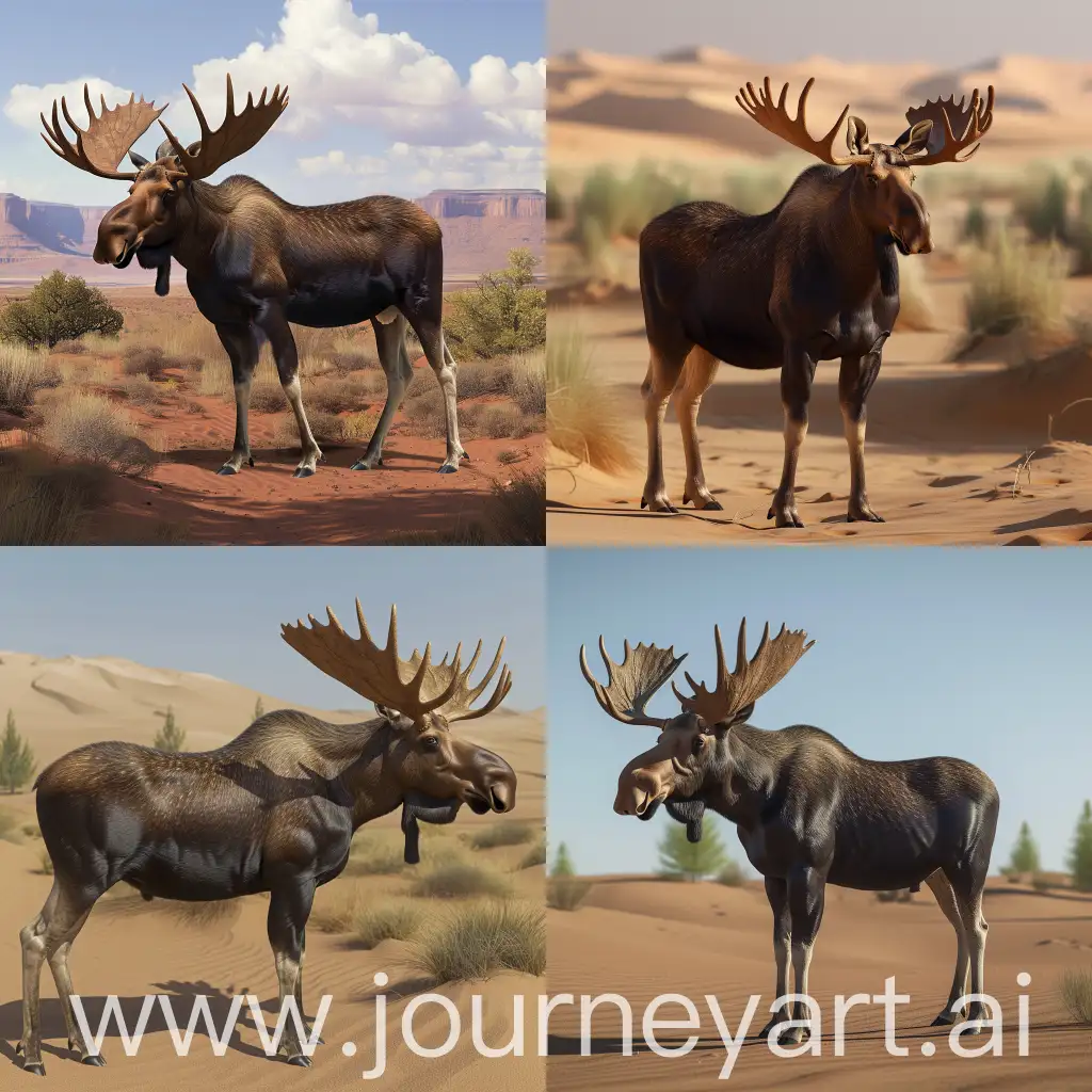 Photo realistic, 8kphoto, of a moose in the desert 
