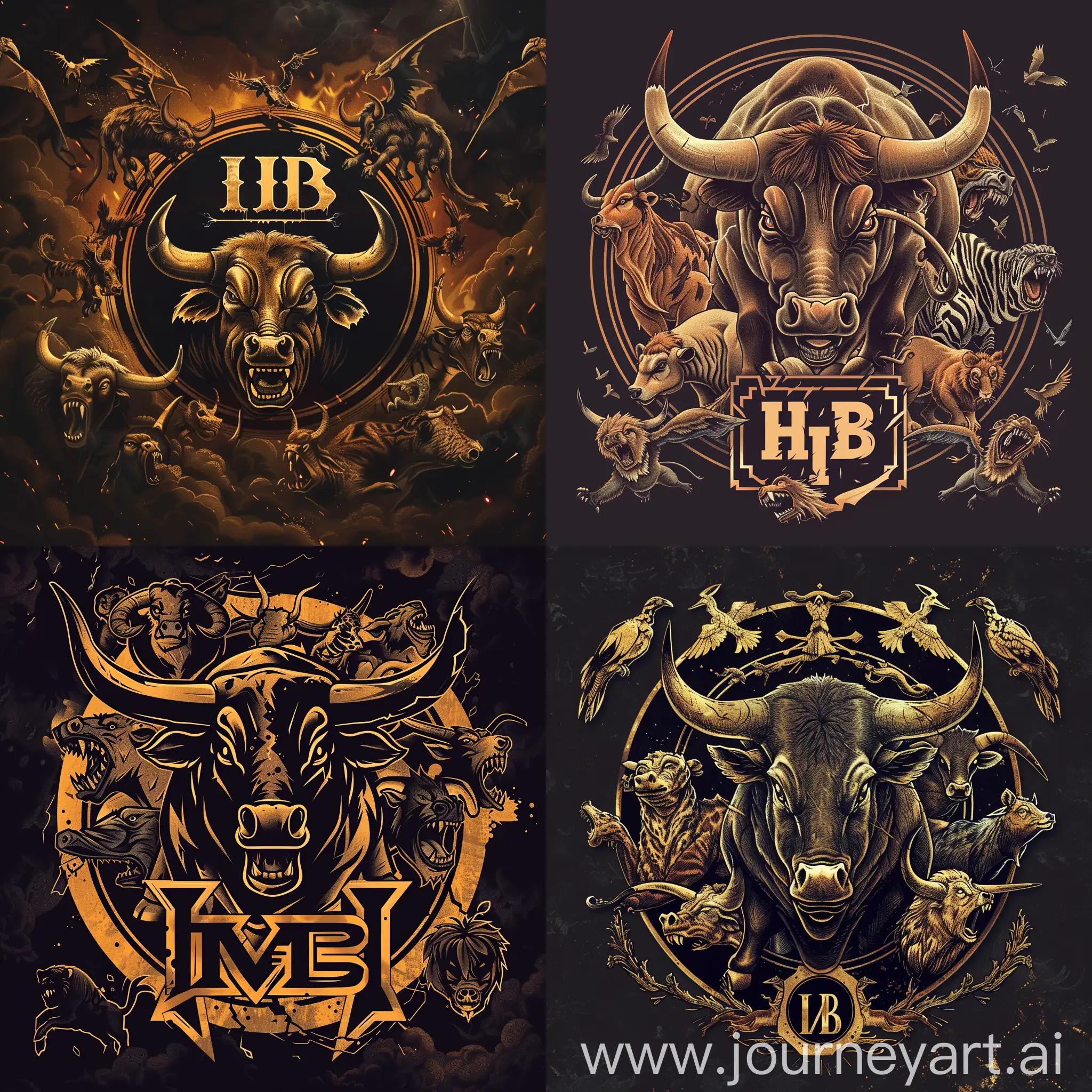 Dominant-Raging-Bull-Logo-Surrounded-by-Wild-Animals