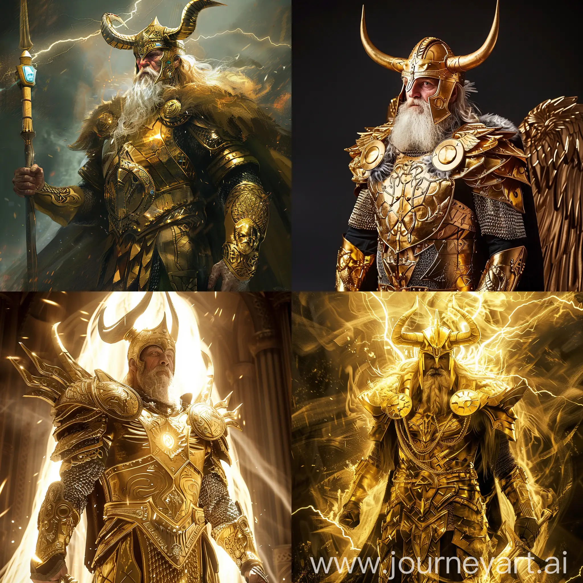 Odin  in Glorious Golden Armor Harnessing Divine Power