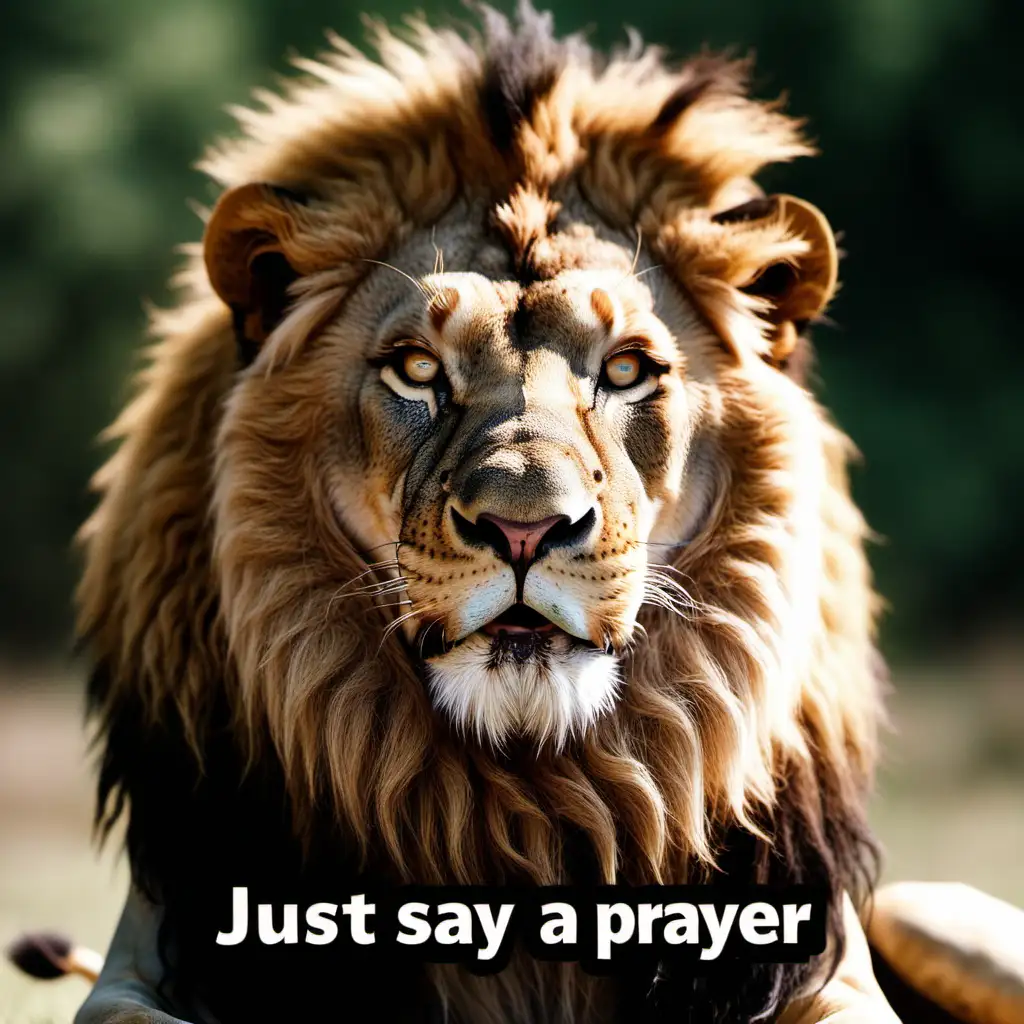 a lion ai image saying just say a prayer 