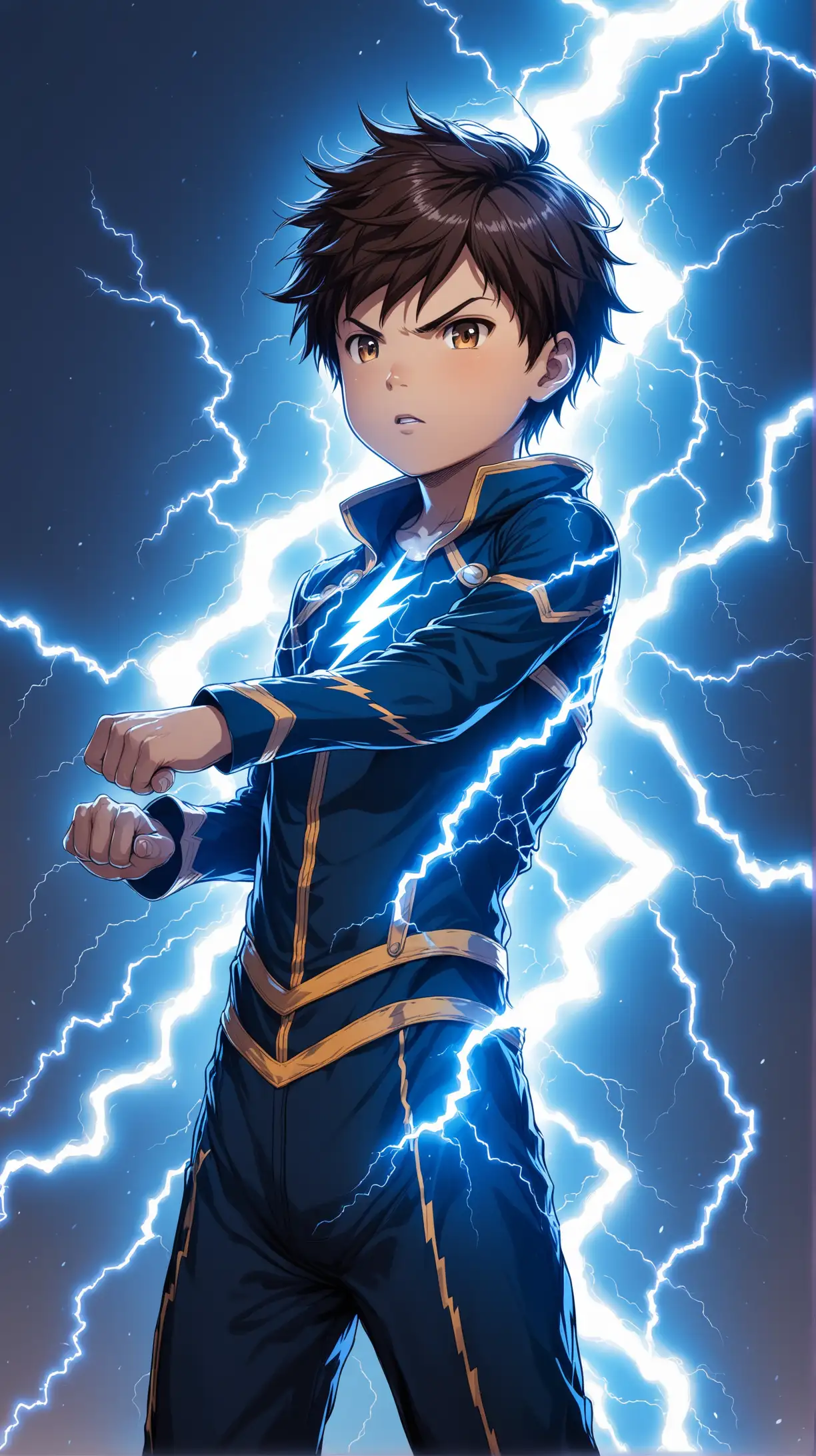 Energetic Young Boy Mastering Lightning Powers