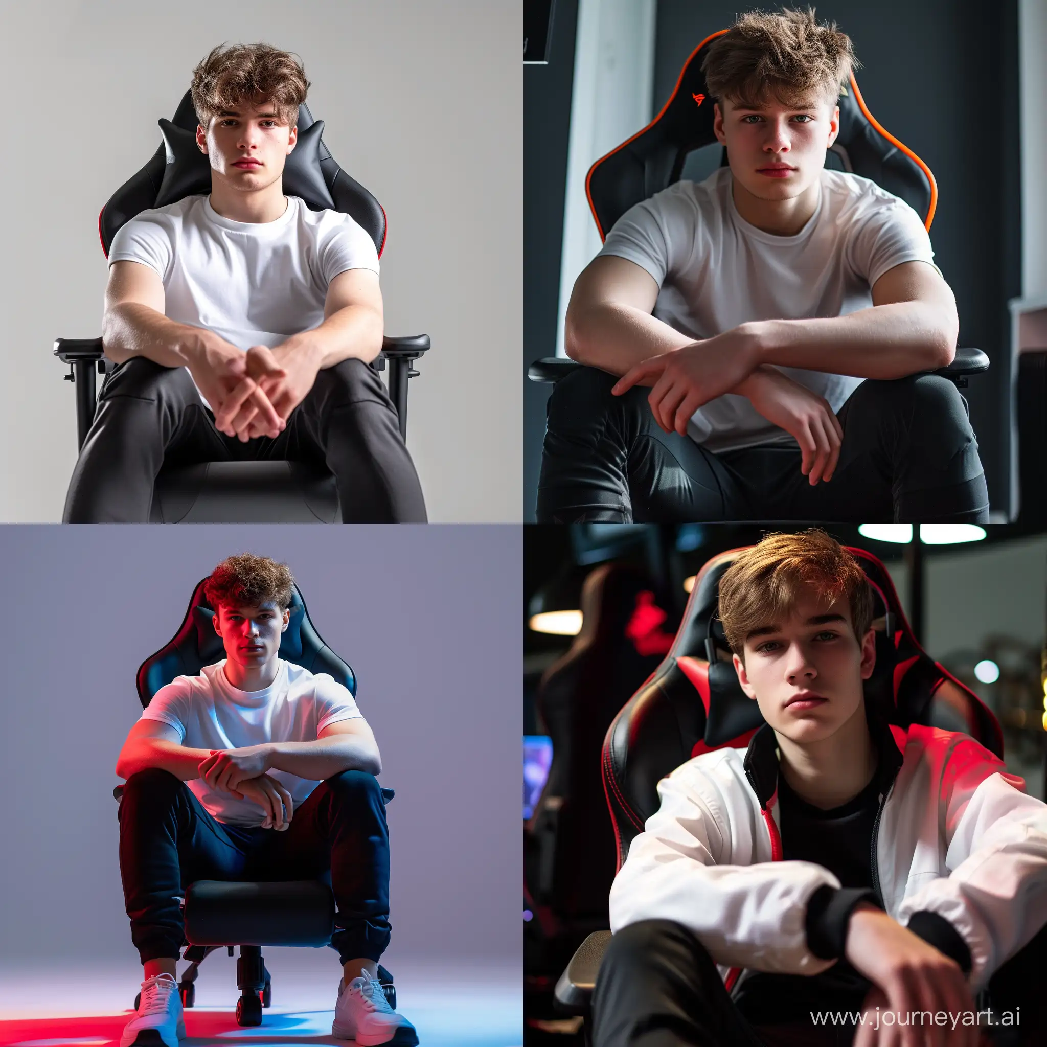 white young man sitting on a gaming chair