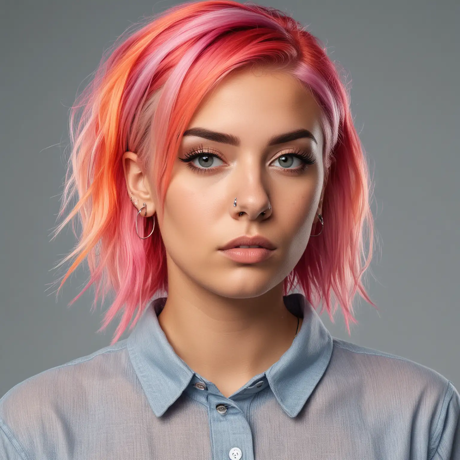 a hyperrealistic portrait of a gen z  business person with colored hair and piercings. studio light. Canon 6E