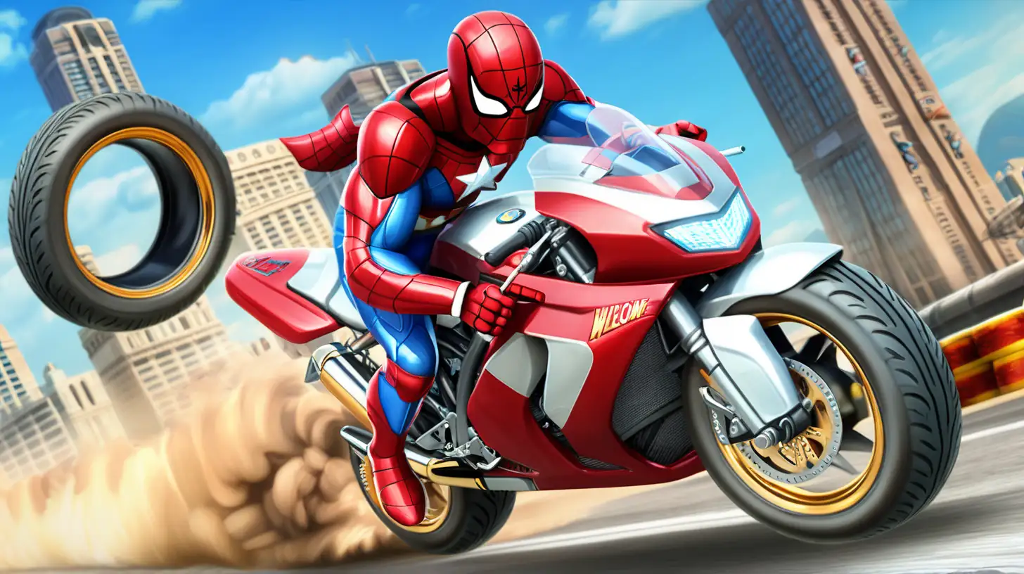 Welcome to the Superheroes Bike Stunts Racing world, Enjoy and have fun driving with the most eye shocking Superheroe Bikes, I know you played many  bike games like Bike Stunt, etc.This awesome game have one of the best Superheroes Stunts Racing experience of the Store.

4 Wheels Bike Racing are giving chance for you to assess Super Heroes while experiencing ultimate new fun land bike stunt game. Just sit-back and enjoy having some amazing fun on this Bike racing game. Many models of bike such as classical and modern luxury with SuperHeroes will amuse the users of all kind.
This game is specially developed for super kids and Youngers. Super heroes Lover really like this kind of bike stunts racing game so that they could make 4 wheels stunts on the tracks in Colored Land.