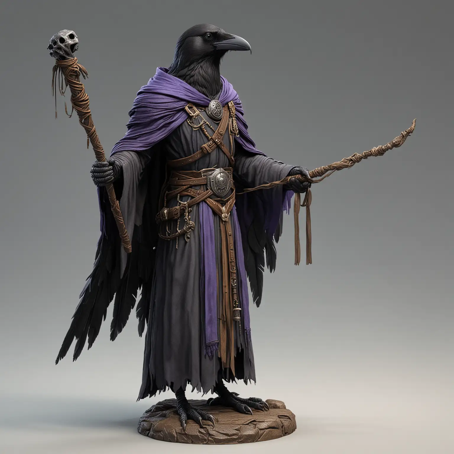 Mystical Humanoid Raven with Staff in Enchanting Robes