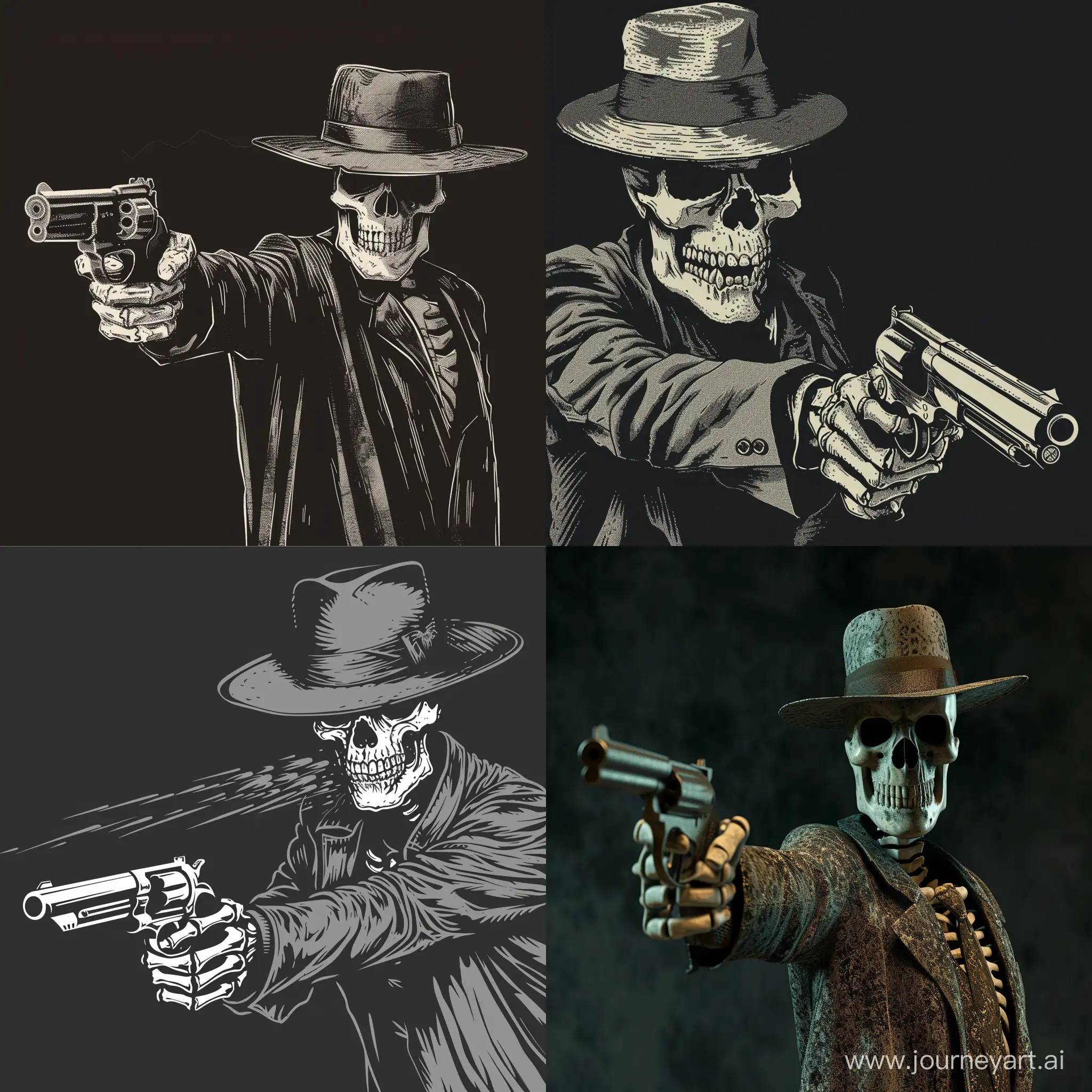 Skeleton mafia boss with a gun and a hat