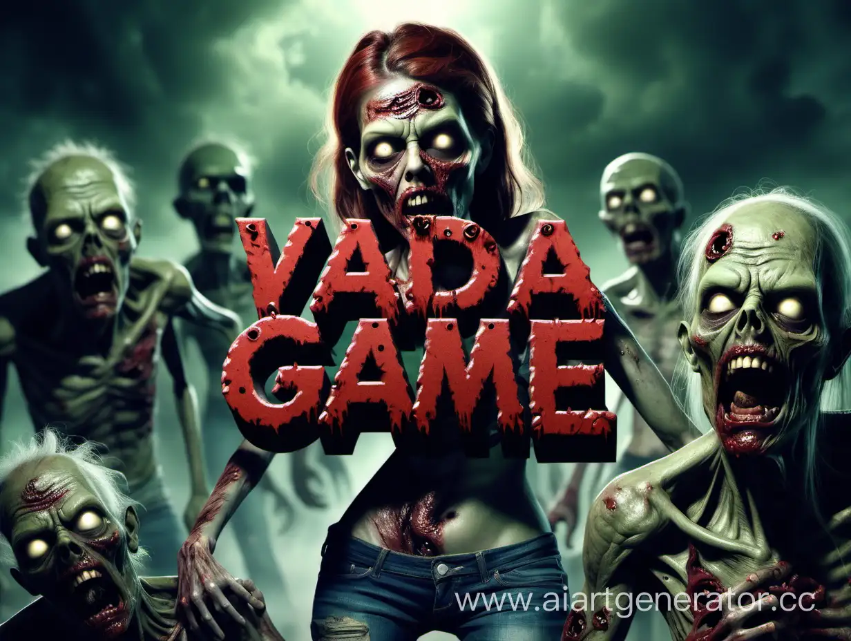 сгенерируй картинку с зомби и надписью vada game по центру экрана