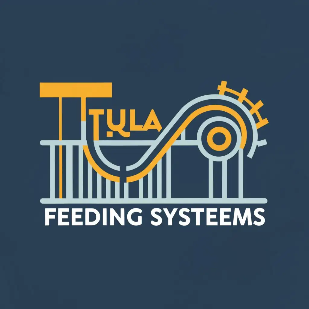 logo, roller coaster, roller conveyor, with the text "Tula feeding systems", typography