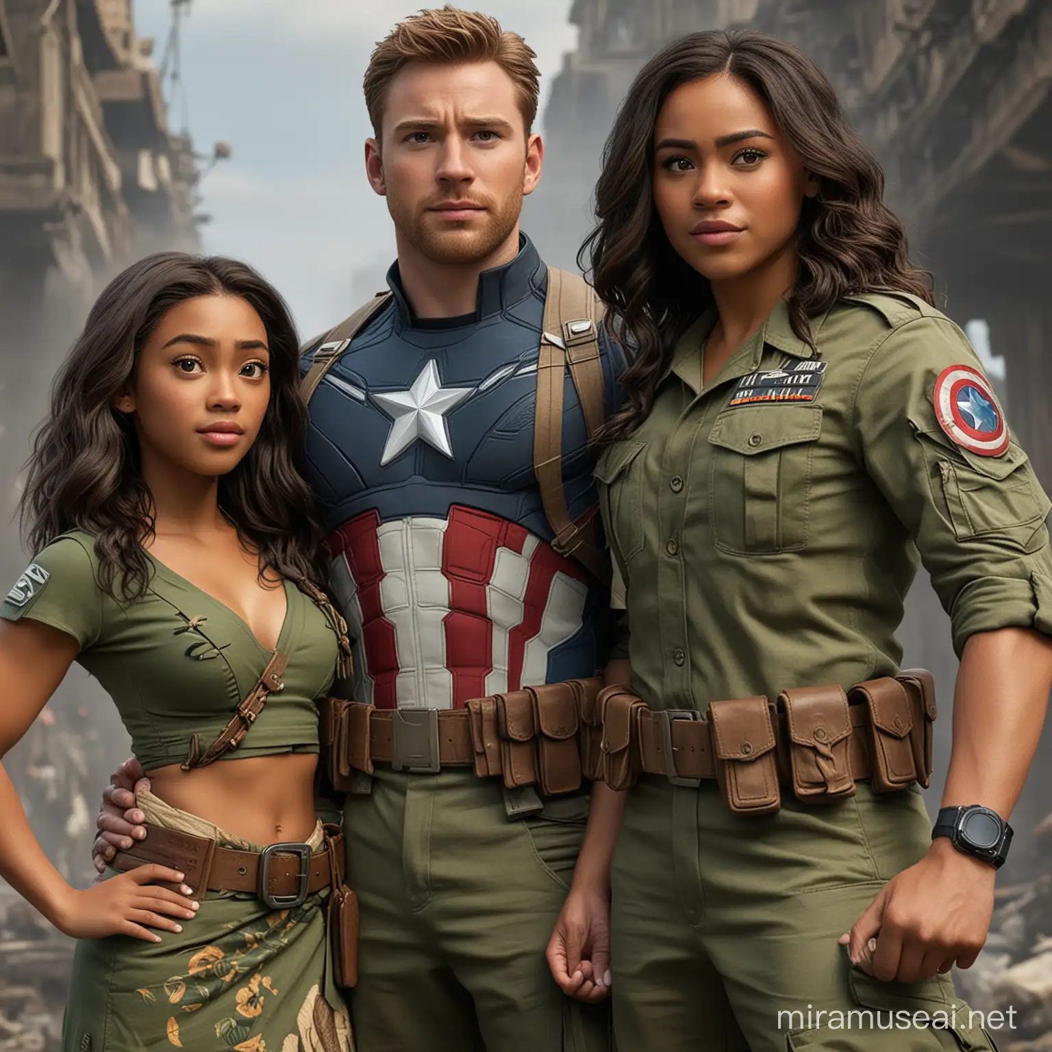 Captain America and Moana in Military Uniforms