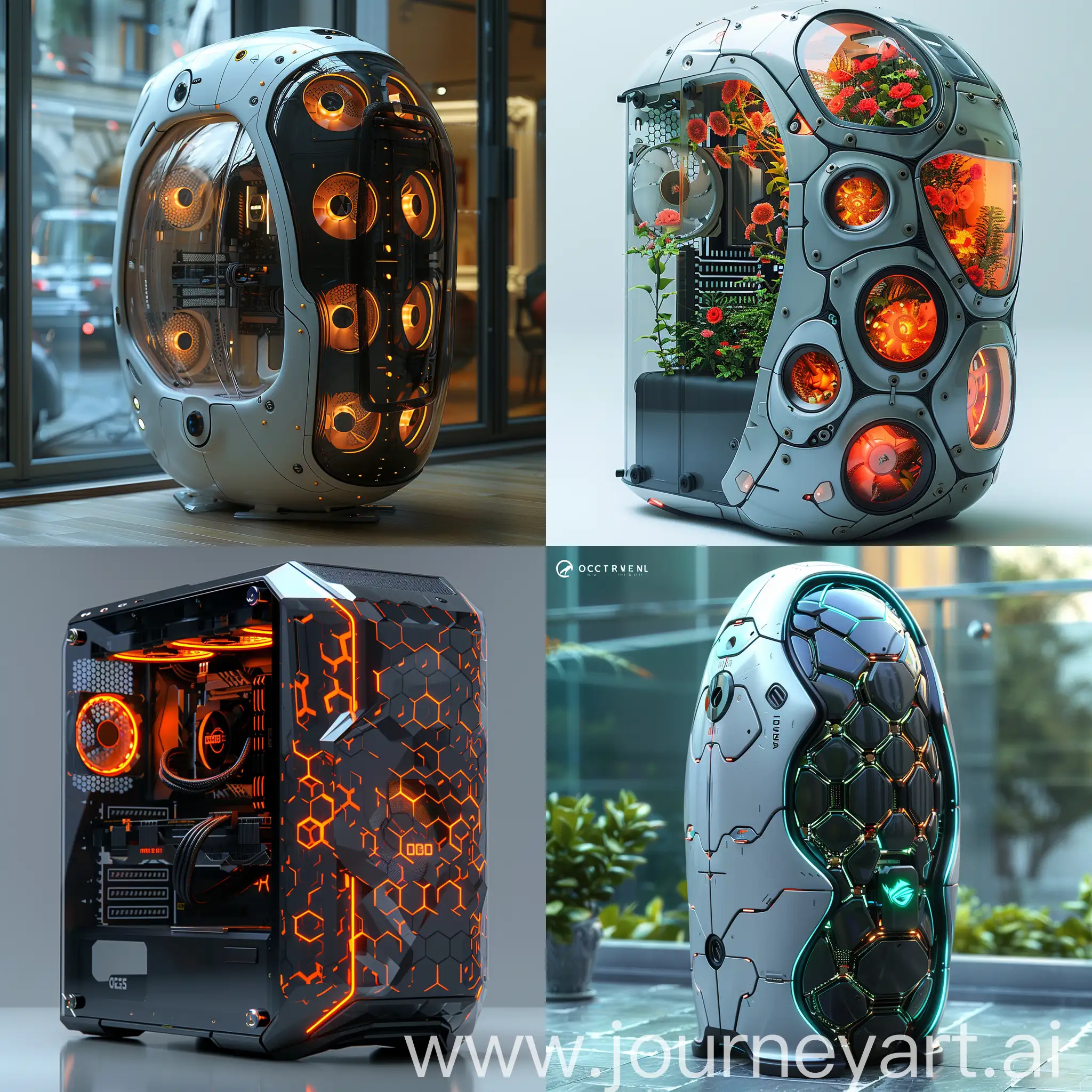 Futuristic high-tech eco-friendly PC case, octane render --stylize 1000 --style raw