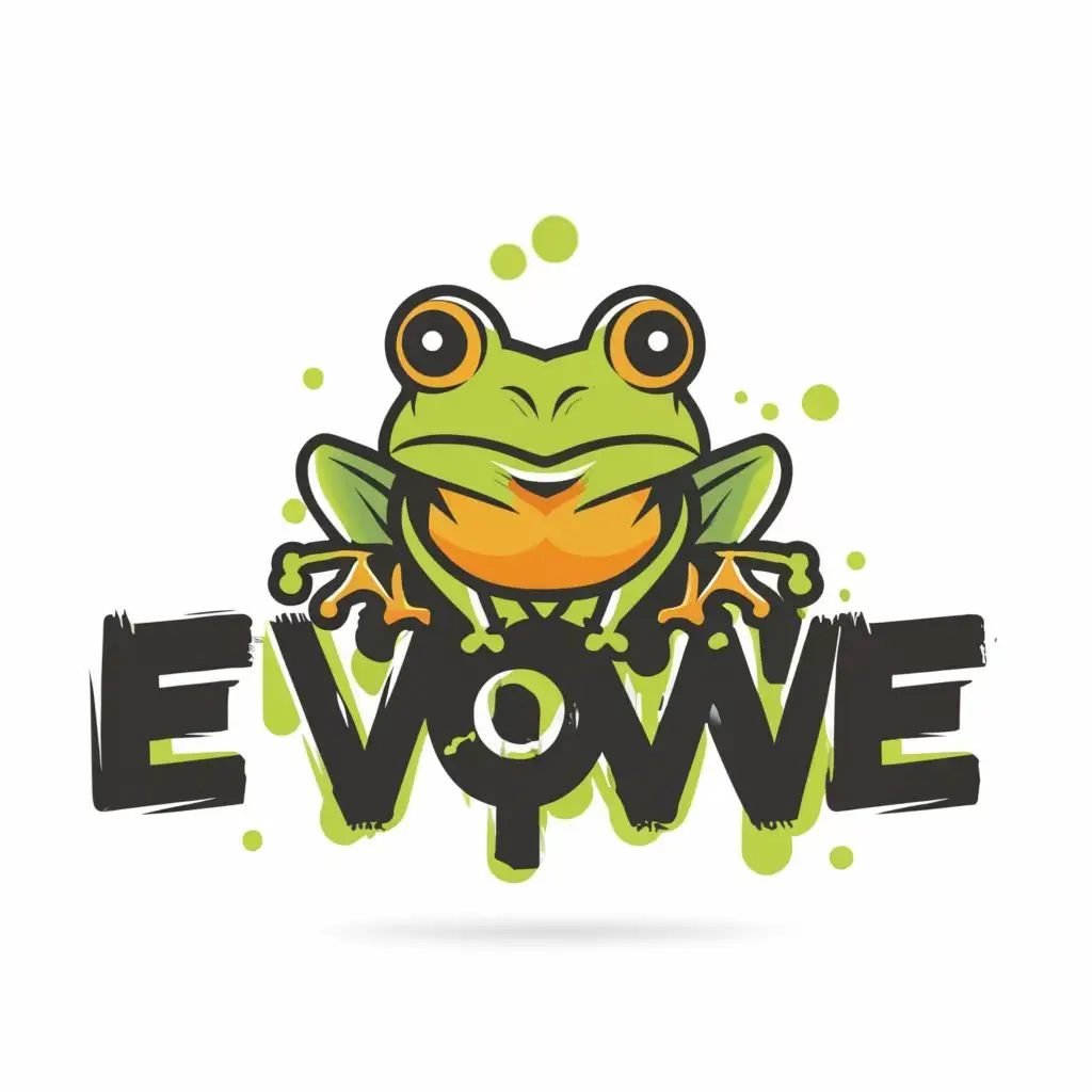 logo, frog evolution, with the text "evolve", typography