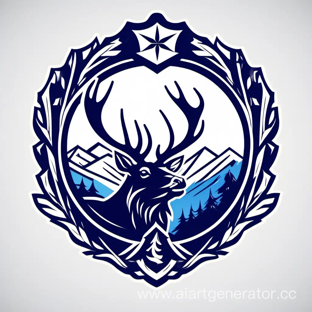 Лось эмблема логотип символ герб горы бело-синий