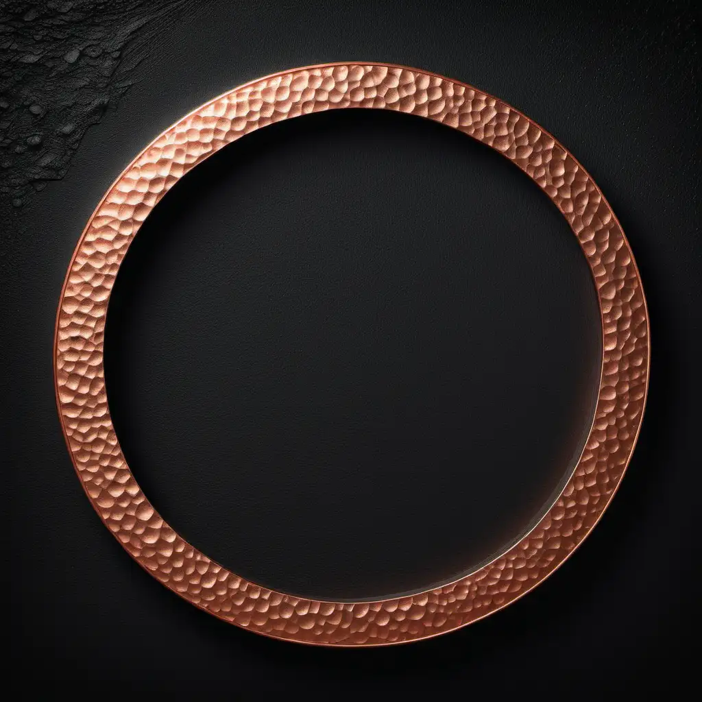 a textured copper circle frame with black ground
