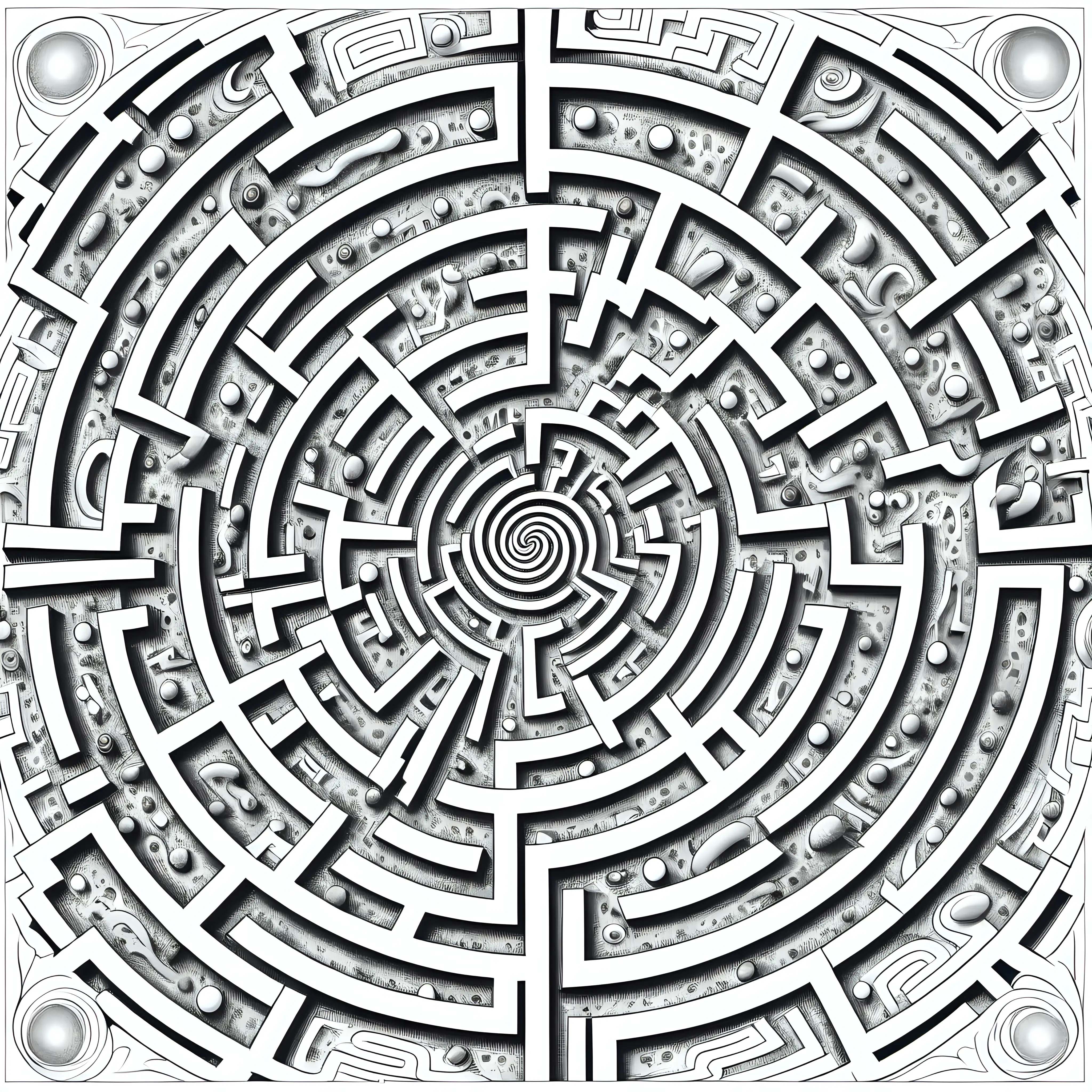 Intricate Black and White Maze Galaxy Coloring Book Pages