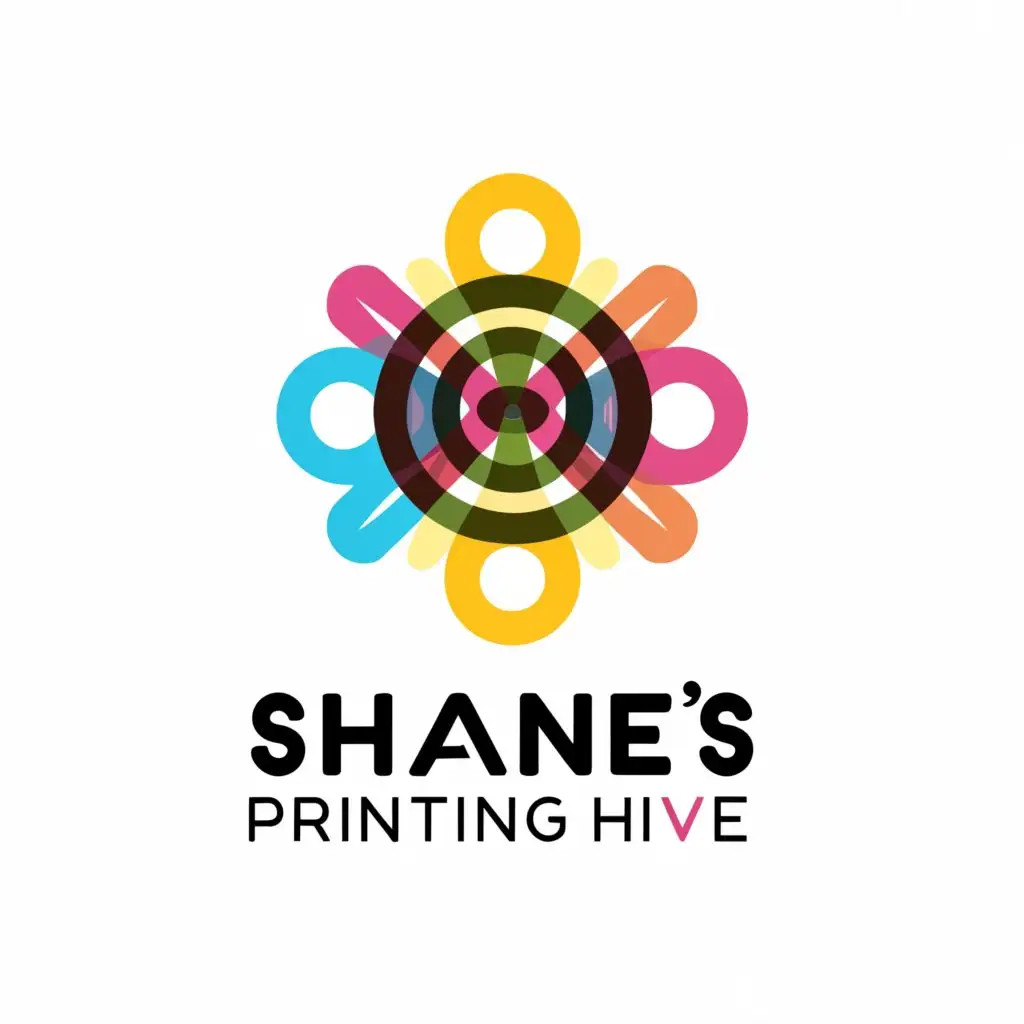 a logo design,with the text "Shane's Printing Hive", main symbol:3 circle with color yellow magenta cyanide,Minimalistic,clear background