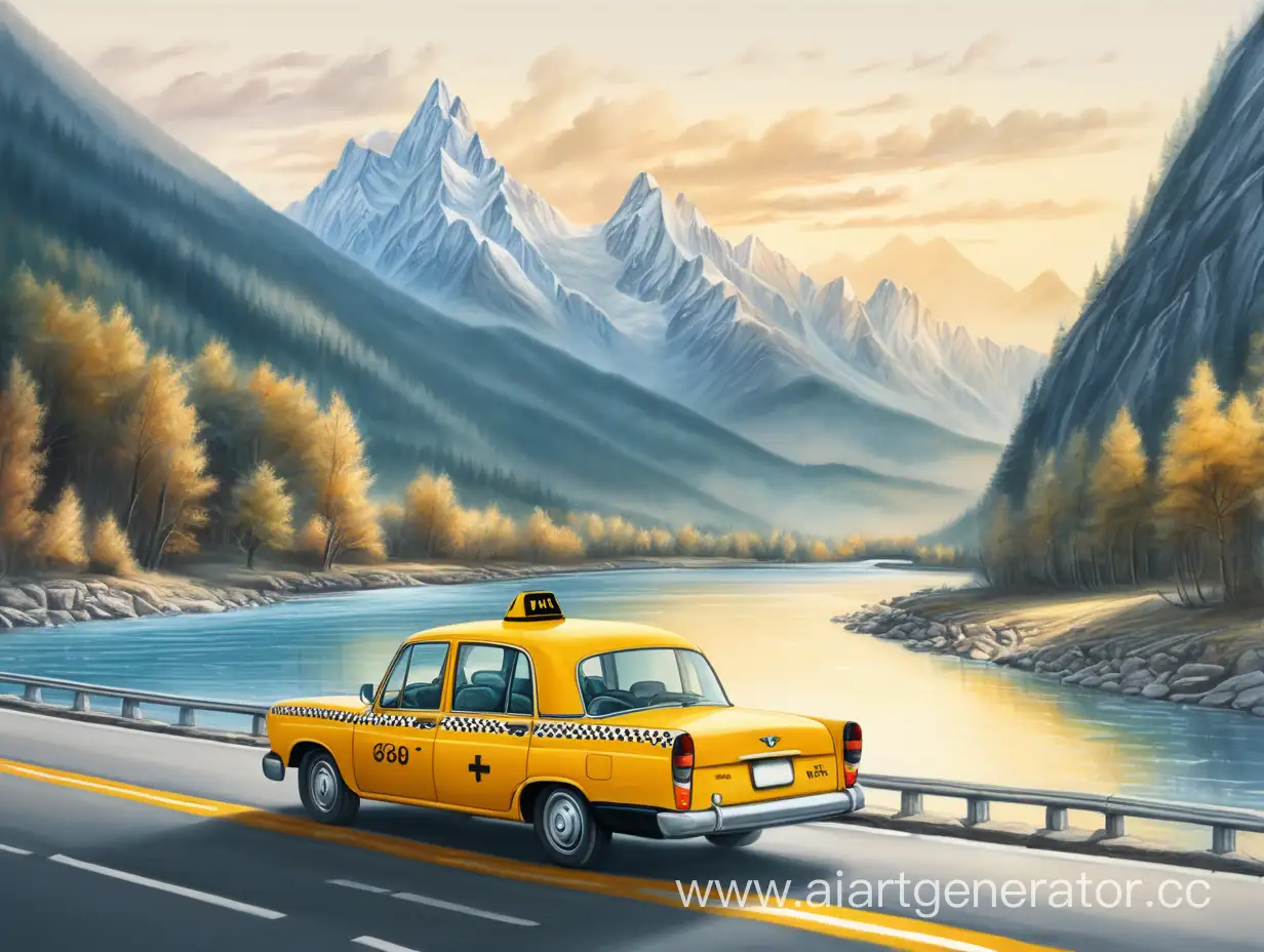 Scenic-Mountain-Road-with-Taxi-in-HighQuality-Drawing