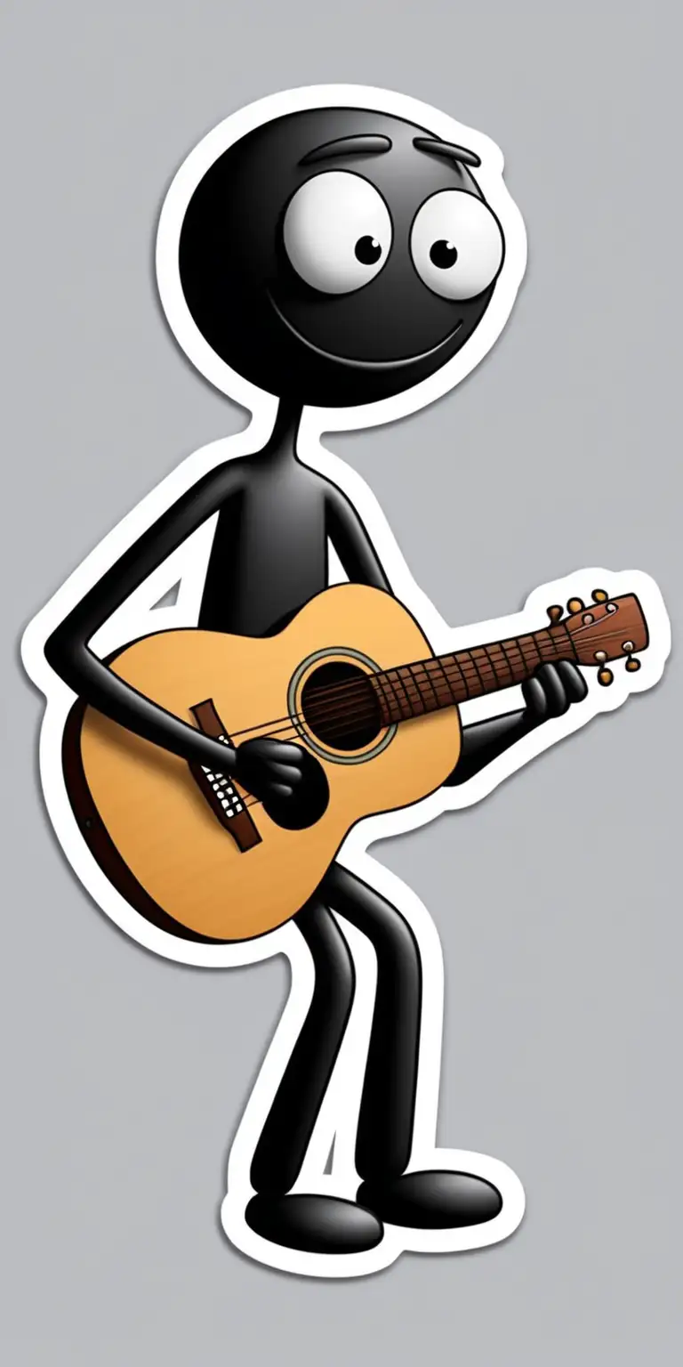 Joyful Stickman Strumming an Acoustic Guitar Sticker