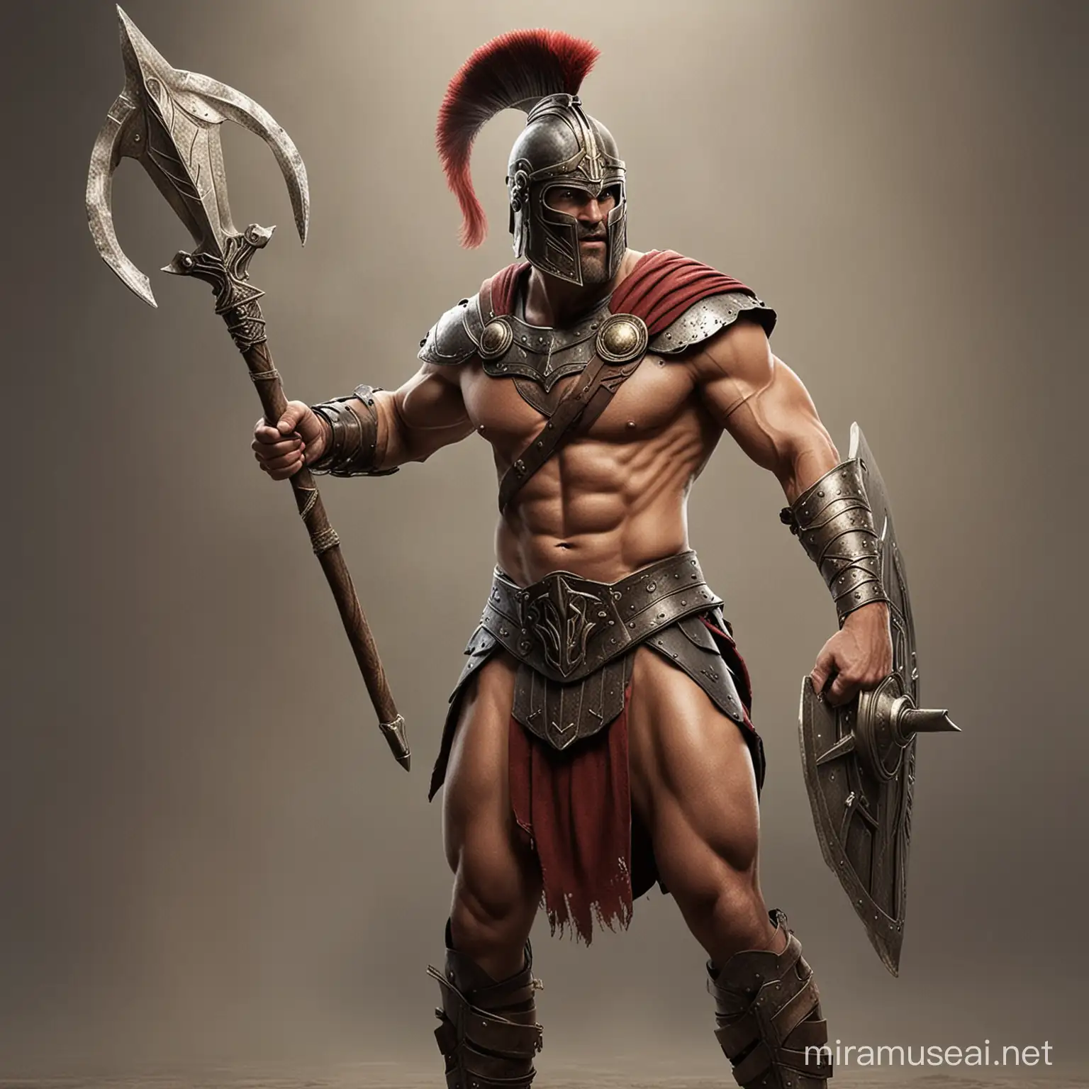 Powerful Gladiator Holding Trident in Arena