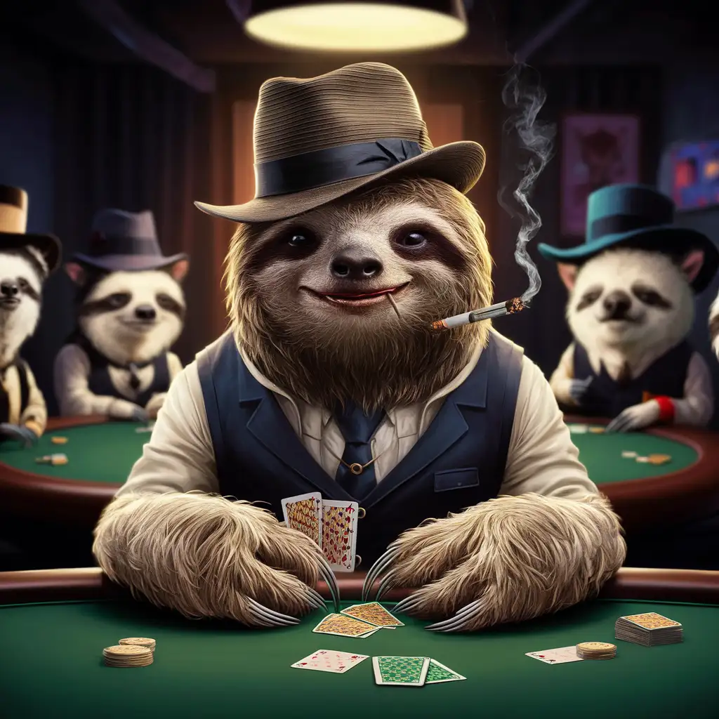 sloth is playing poker