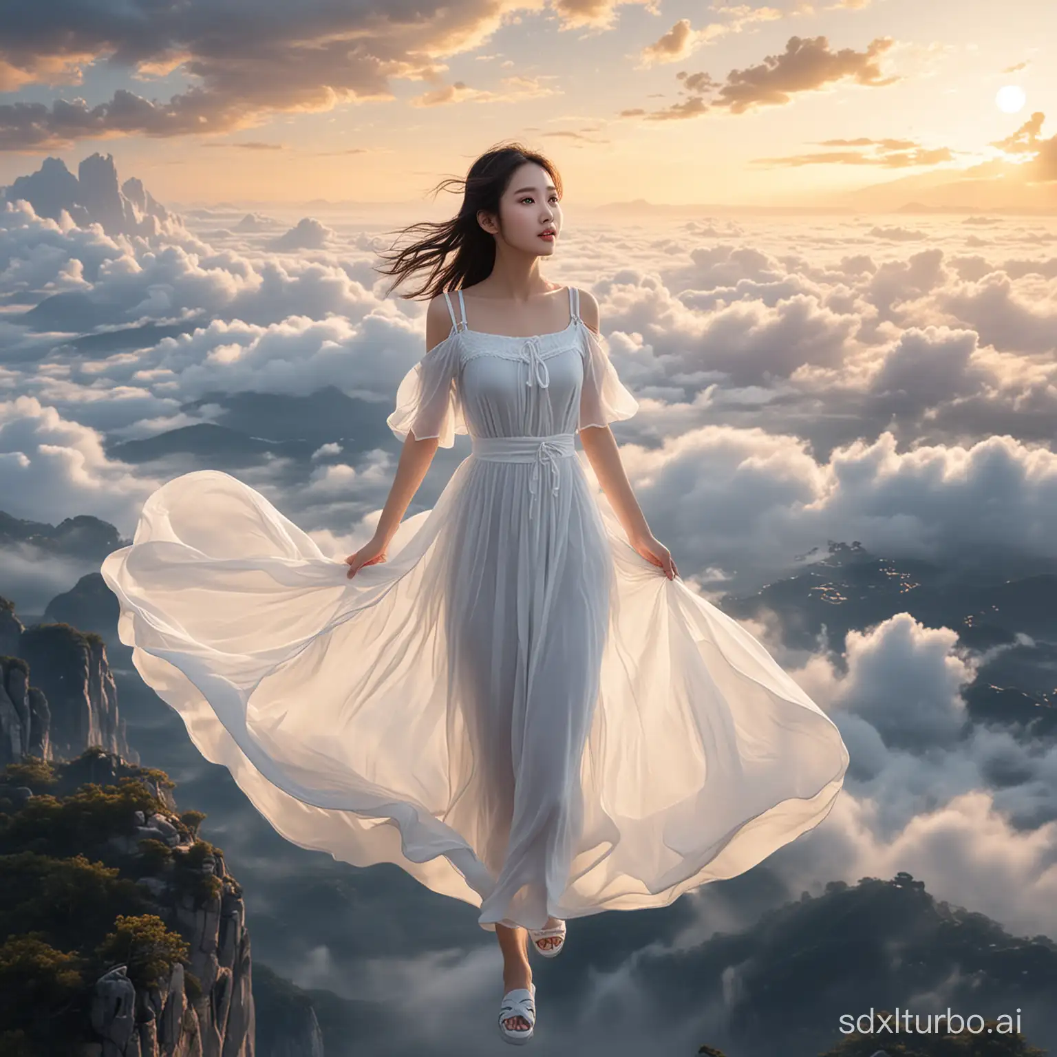 Chinese-Girl-in-White-Dress-Wandering-Skyward