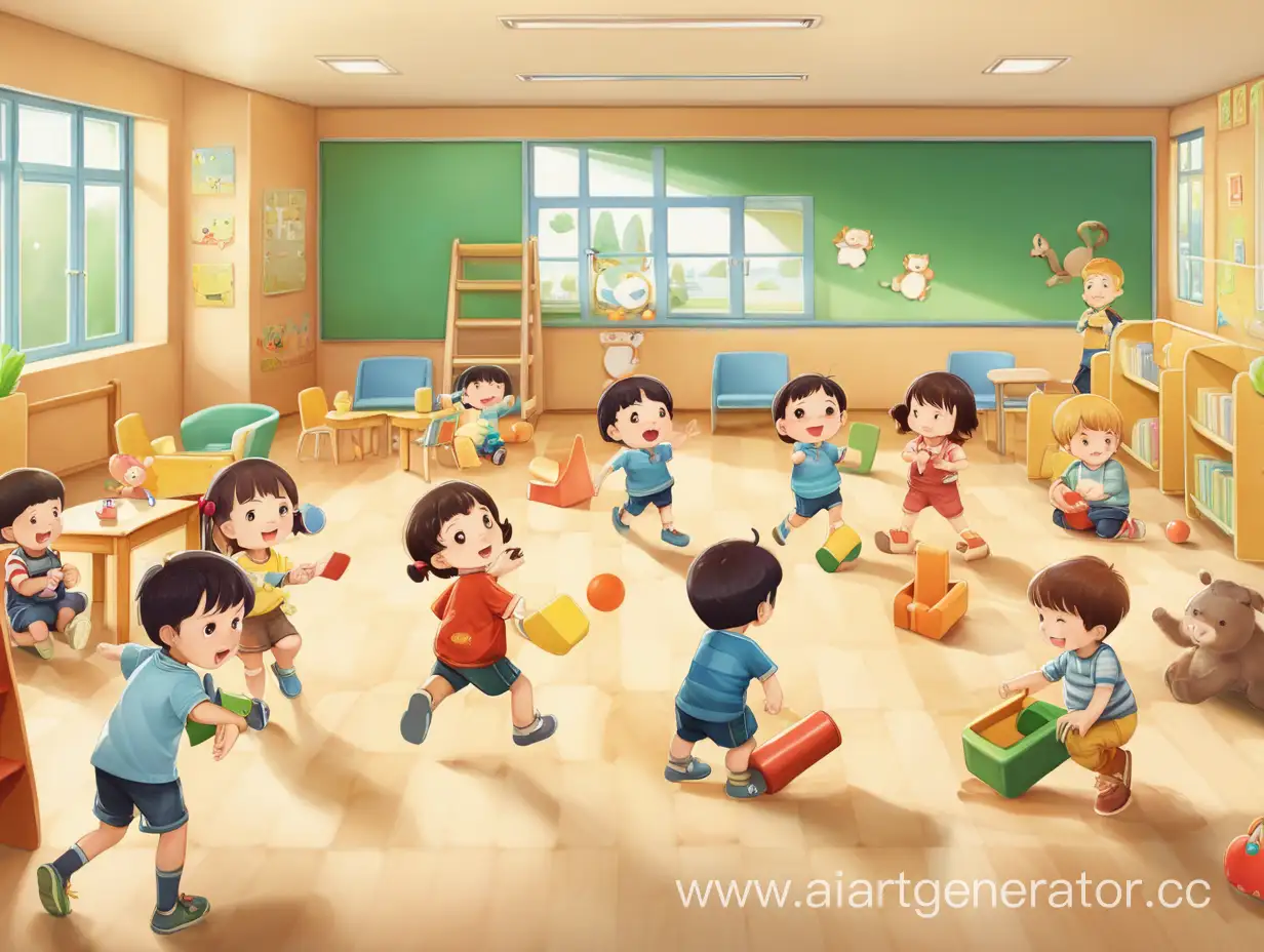 Joyful-Children-Playing-in-Kindergarten-Playground
