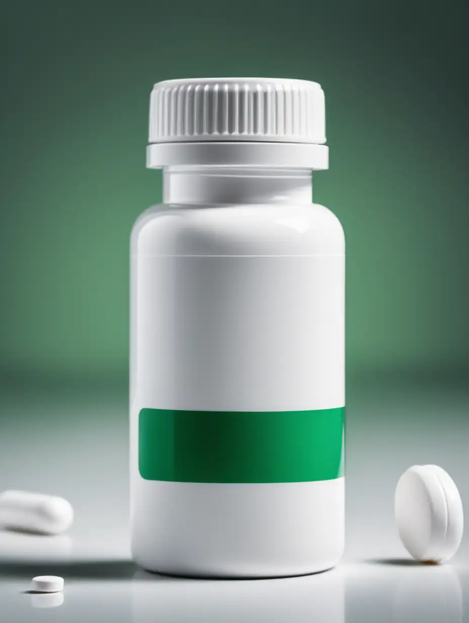  image of a white pill bottle with green
accents