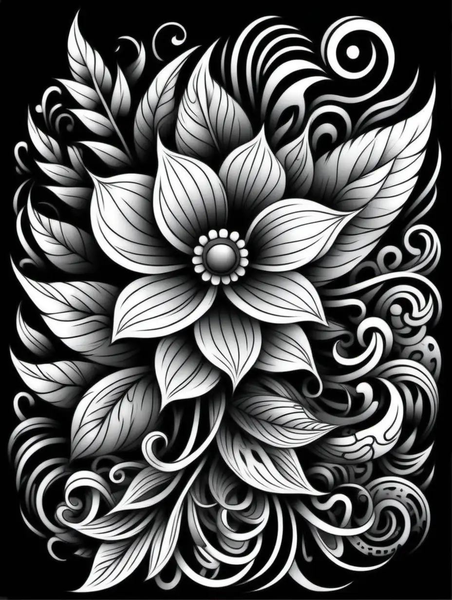 black and white background tattoo style graffiti style floral style doodle style