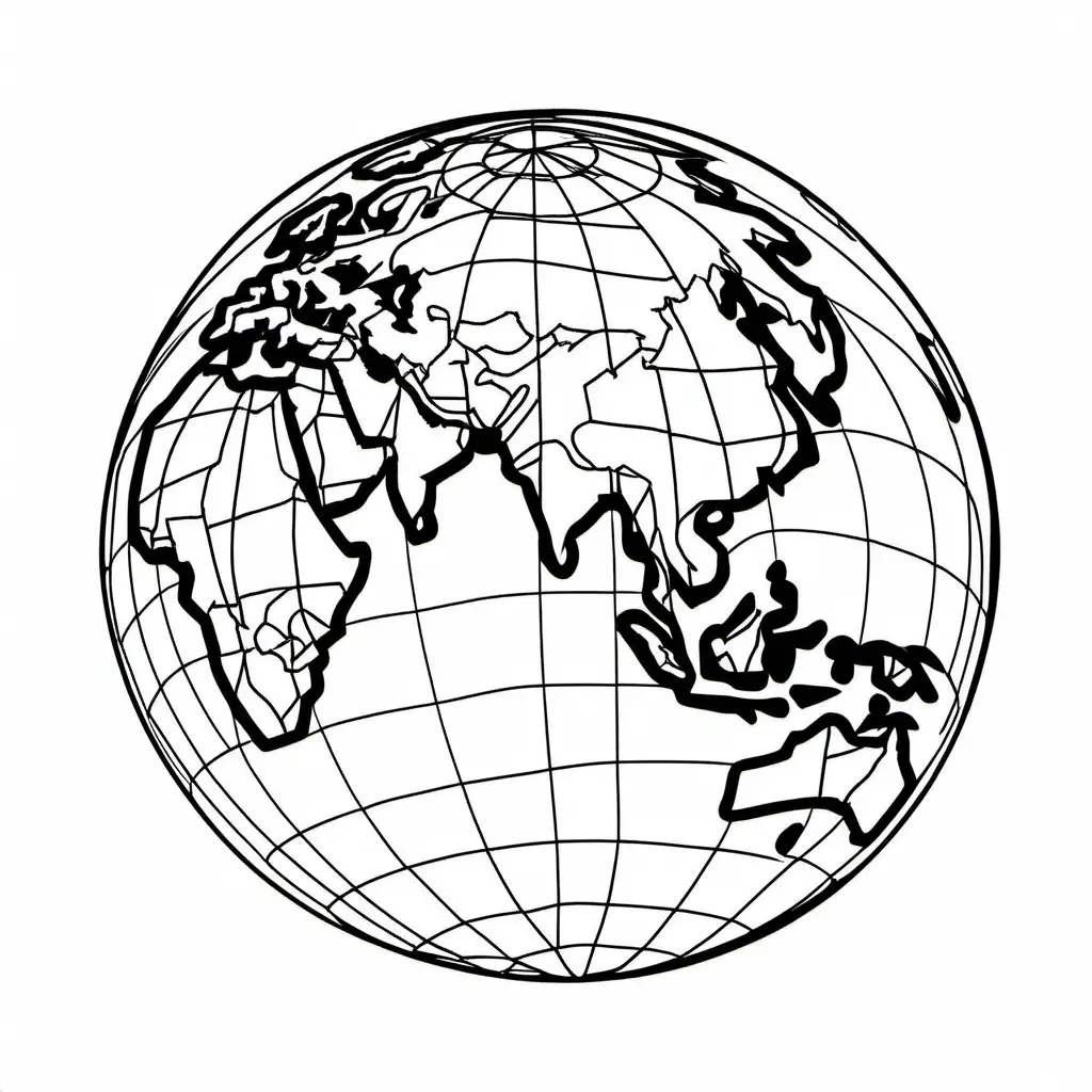 planet earth view from space, Coloring Page, black and white, line art, white background, Simplicity, Ample White Space. The background of the coloring page is plain white to make it easy for young children to color within the lines. The outlines of all the subjects are easy to distinguish, making it simple for kids to color without too much difficulty
