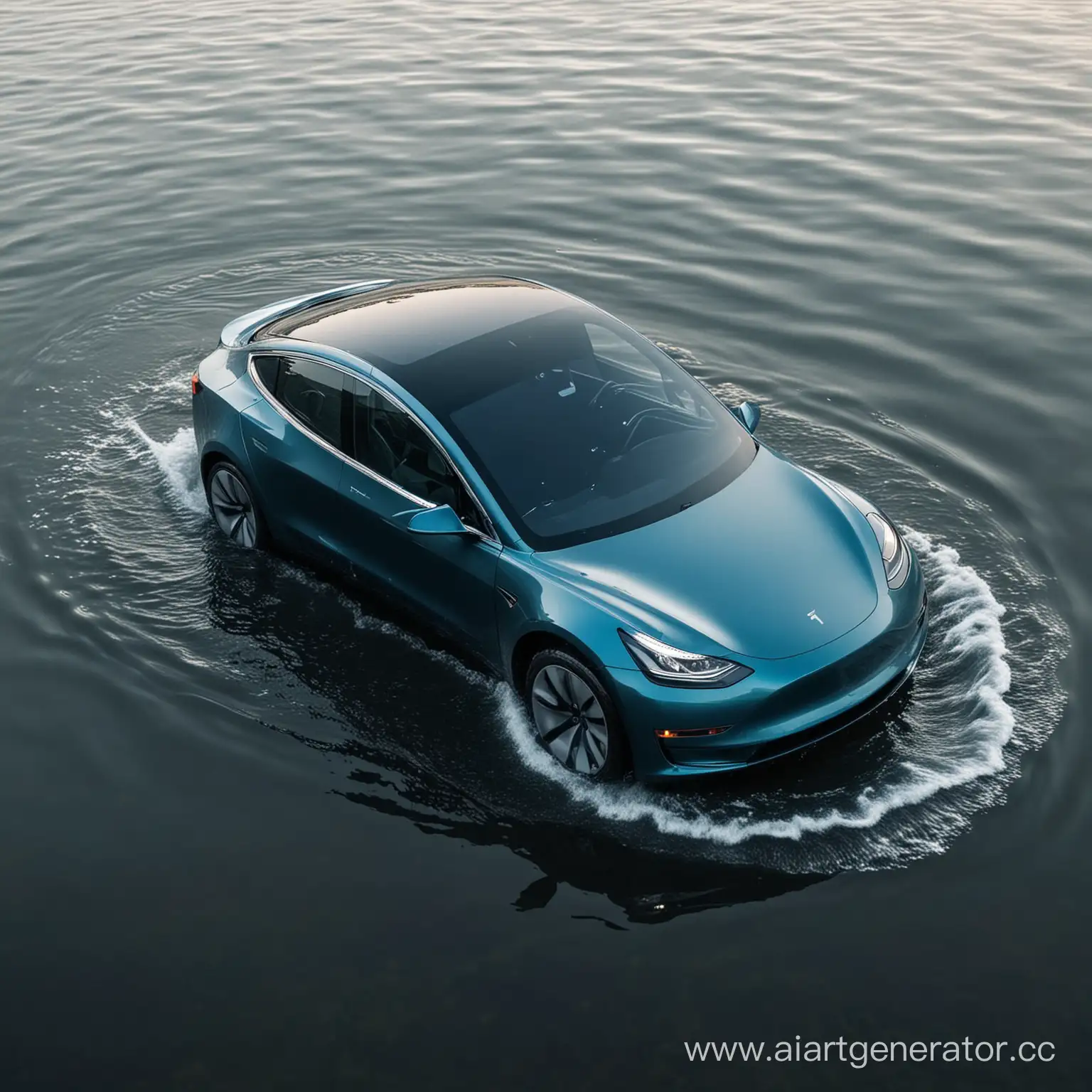 электромобиль tesla model 3 плавает в воде. 
машина амфибия.
