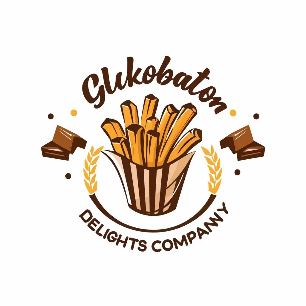 logo, sweet potato fries with chocolate sauce, with the text "Glykobaton Delights Company", typography, be used in Restaurant industry