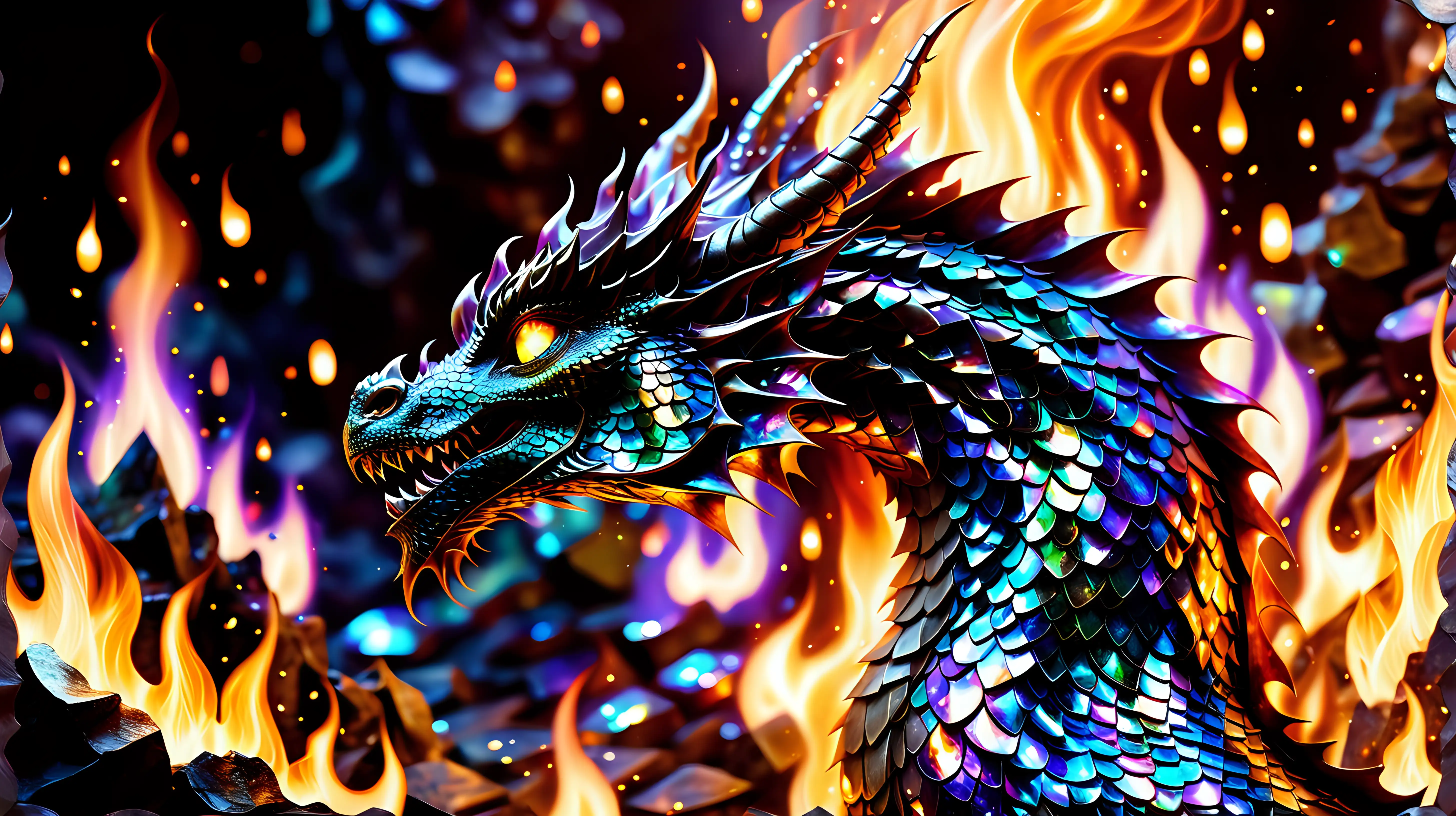 Enchanted Dragon Lair Flames Amidst Iridescent Scales