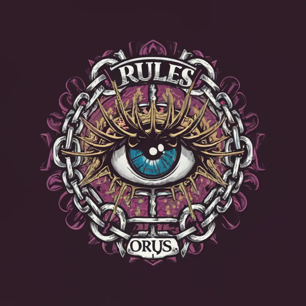 a logo design,with the text "Rules Orjus.Ru", main symbol:Eye, chains, purple,complex,be used in Religious industry,clear background